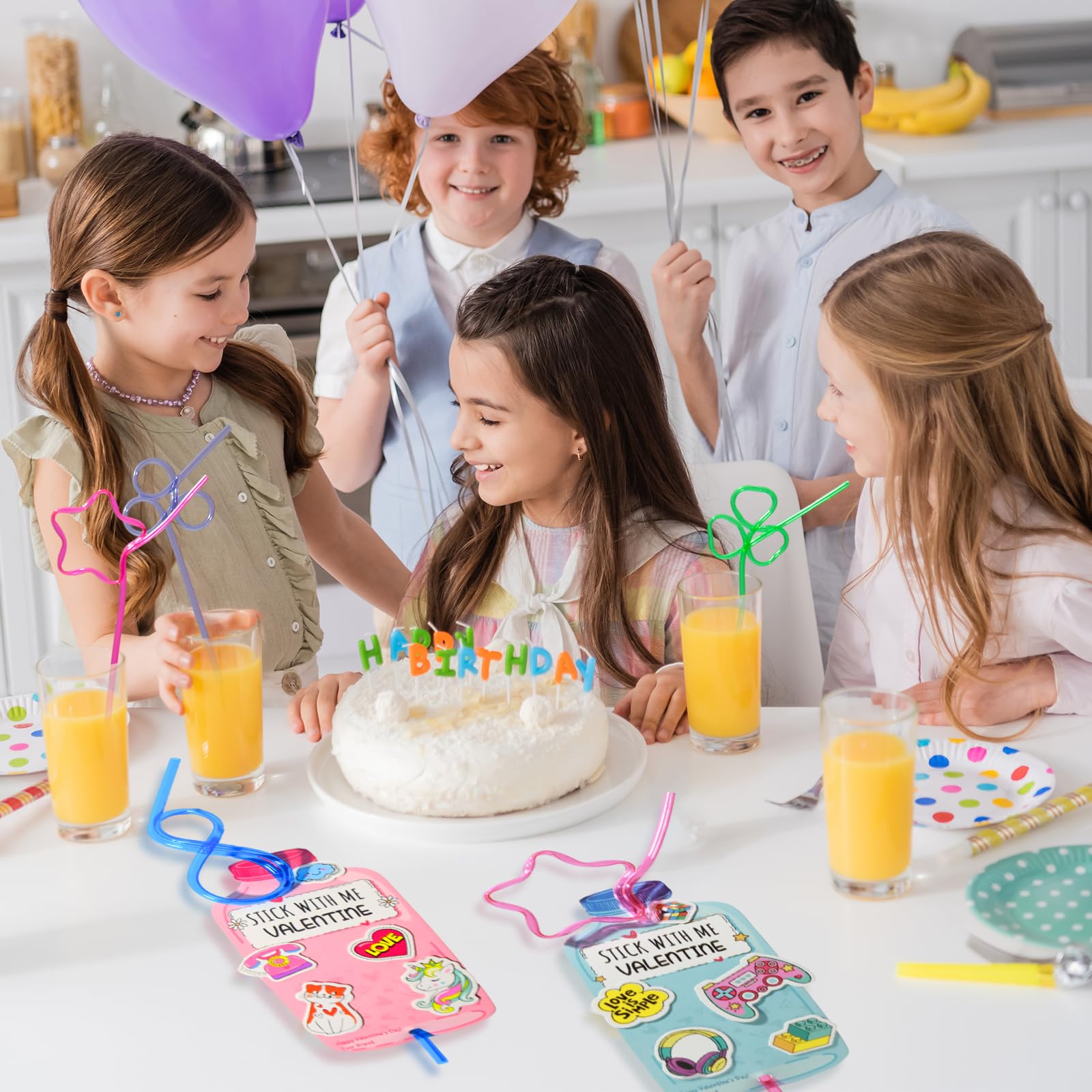 Valentine's Day Cards for Kids - 36 Pack Fun Valentine Cards with Crazy Straws, Perfect for School Classroom Parties, Toy Exchanges & Gifts for Boys and Girls | Great for Valentine's Day Celebrations, Classroom Activities & Friendship Gifts
