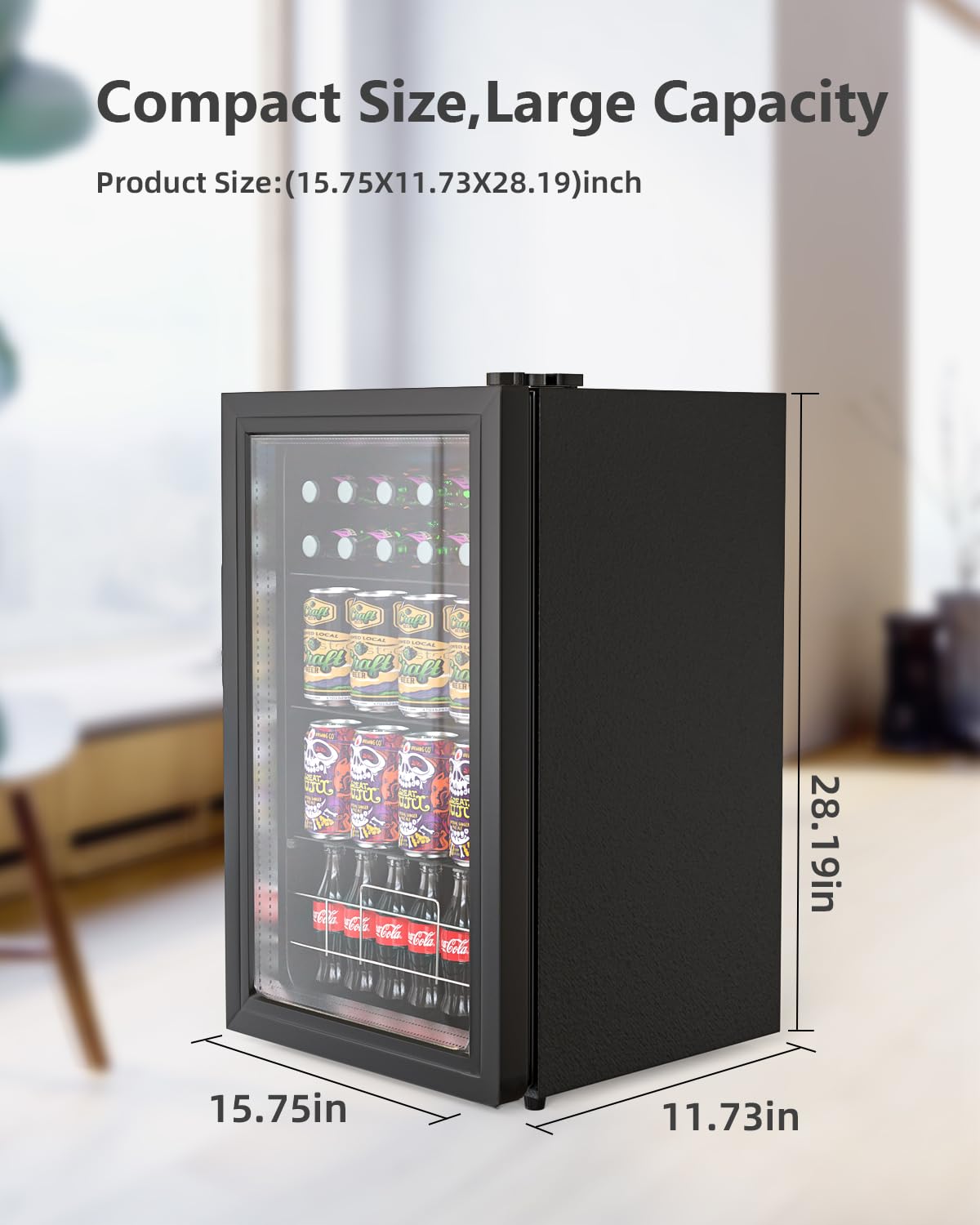 Geekman 120 Can Beverage Refrigerator - Freestanding Mini Fridge with Double-Layer Glass Door, Adjustable Removable Shelves for Beer, Wine & Soda - Perfect for Home Bar, Office, Man Cave & Entertainment Spaces