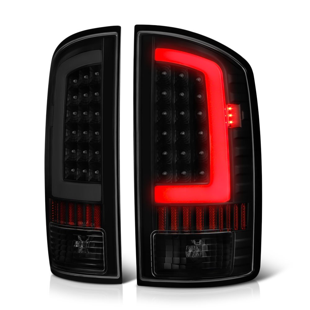 VIPMOTOZ OLED Neon Tube Tail Light Lamp for Dodge RAM 1500/2500/3500 (2002-2006) - Matte Black Housing & Smoke Lens - Driver & Passenger Side - Enhanced Night Visibility & Style Upgrade for Trucks