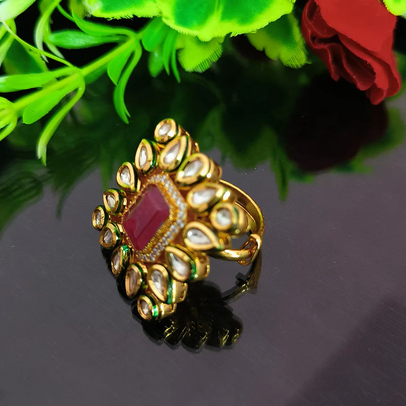 Exquisite Designer Gold Plated Royal Kundan Beaded Ring (Design 137) - Perfect for Weddings, Parties & Special Occasions