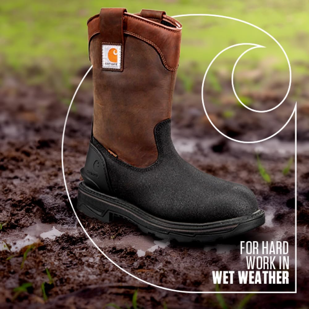 Carhartt Men's Wellington Waterproof Steel-Toe Work Boots - Durable Safety Shoes for Construction, Farming & Outdoor Work - Slip-Resistant & Comfortable for All-Day Wear