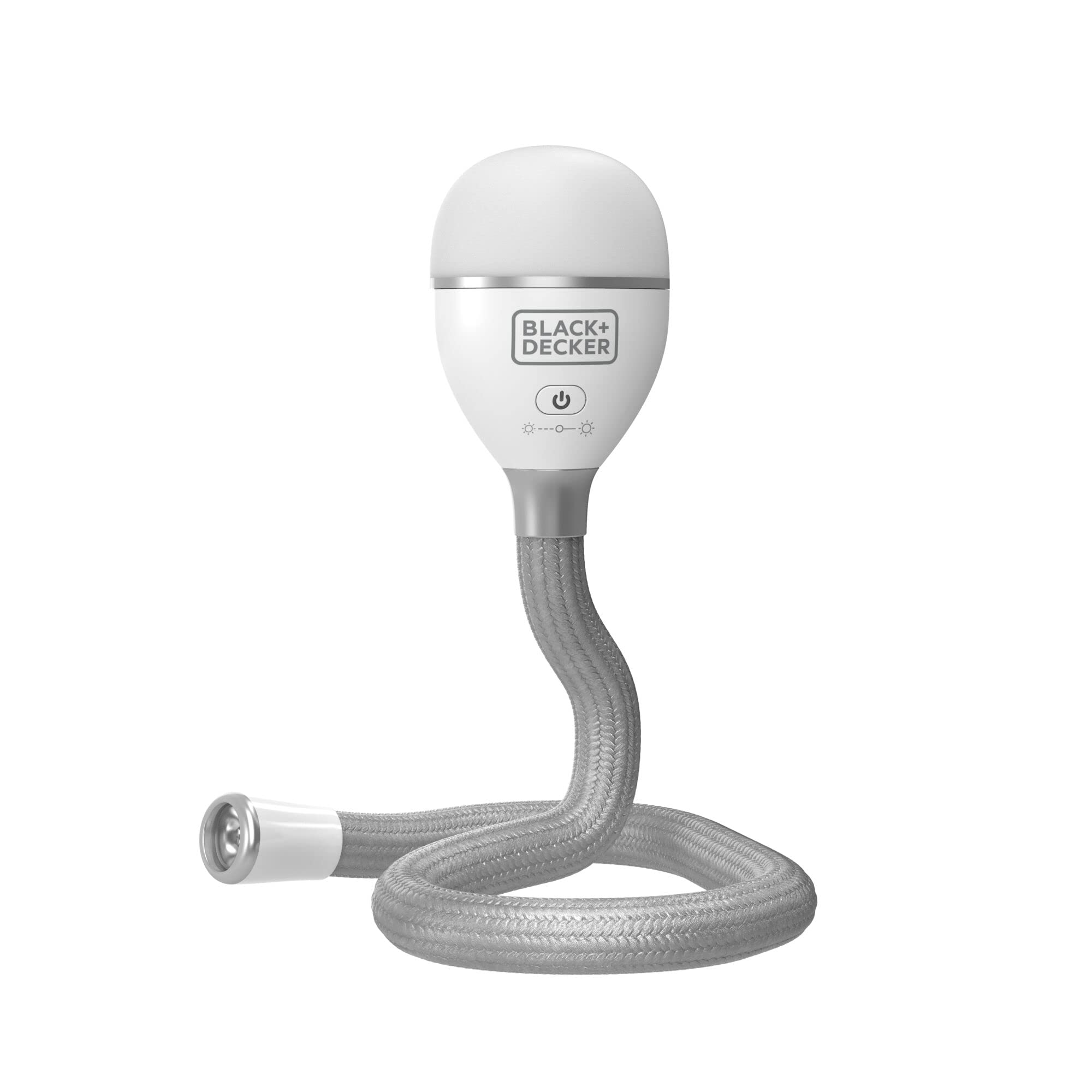 BLACK+DECKER Flexible Rechargeable Snake Light - Adjustable Desk Lamp for Reading, Studying & Working - 2 Brightness Settings (BDCFSL01) - Perfect for Home Office, Dorm Room & Nightstand Lighting