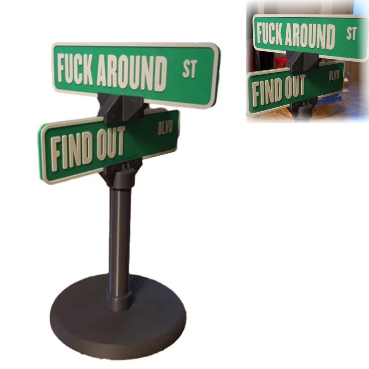 3D Printed F Around Find Out Street Sign - Funny Warning Desk Decoration for Office & Home - Perfect Gift for Bedroom, Living Room, or Workspace - Home Security & Humorous Decor