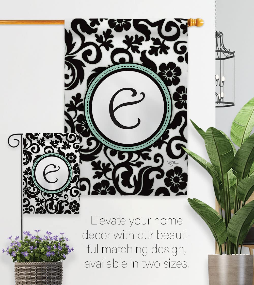 Damask E Initial House Flag Set 28x40