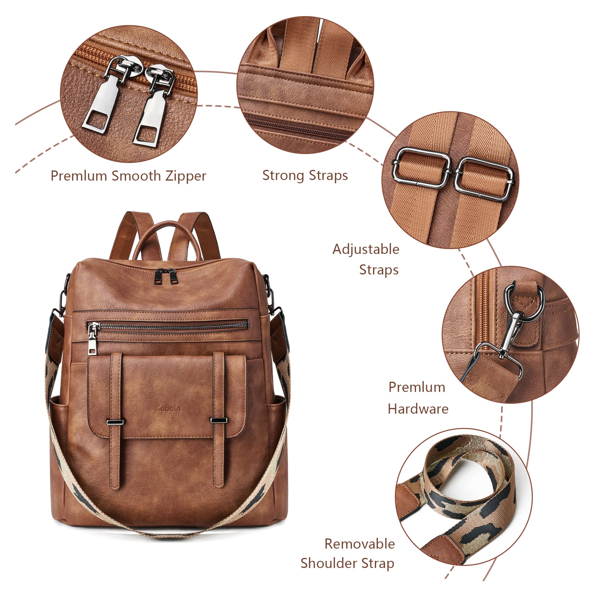 Women's Convertible Backpack Purse - Fashion Travel Daypack with Wristlet (Two-tone Brown) for Work & Travel