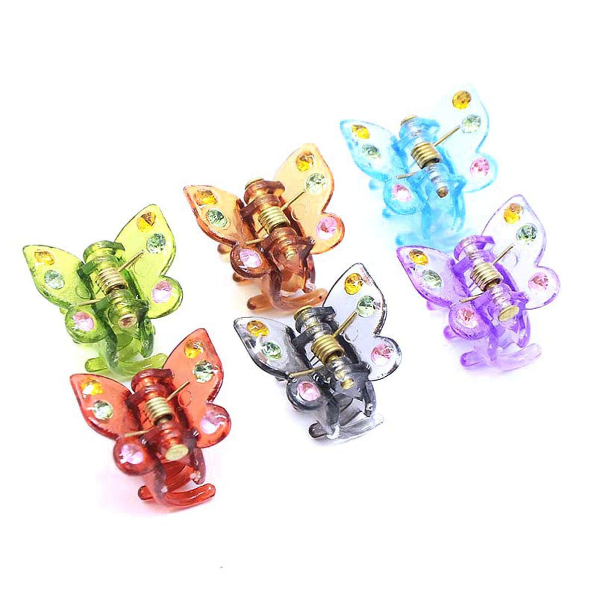 24 Pcs Colorful Plastic Mini Claw Hair Clips with Rhinestones - Hair Grip Clamps for Women & Girls - Hair Accessories for Bangs, Ponytails & Styling (Random Colors)