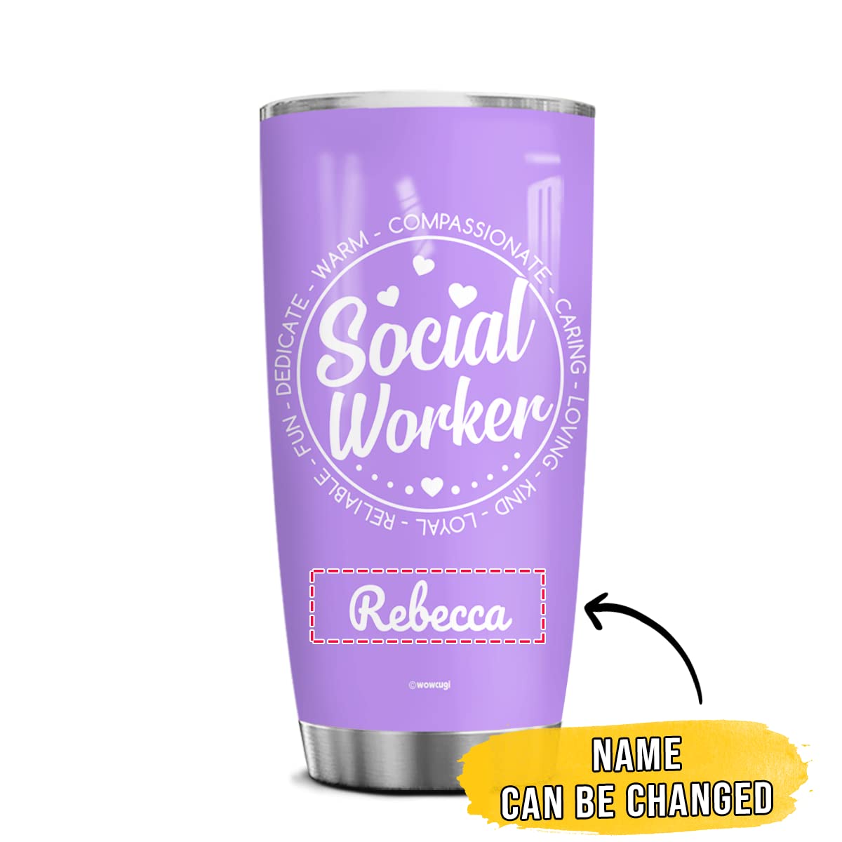 Wowcugi Personalized Social Worker Tumbler - 20oz & 30oz Insulated Coffee Mug with Lid - Great Appreciation Gift for Social Work Month - Double Wall Vacuum Insulated Travel Cup for Men, Women & Coworkers (Purple) - Perfect for Office, Commute & Outdoor Activities