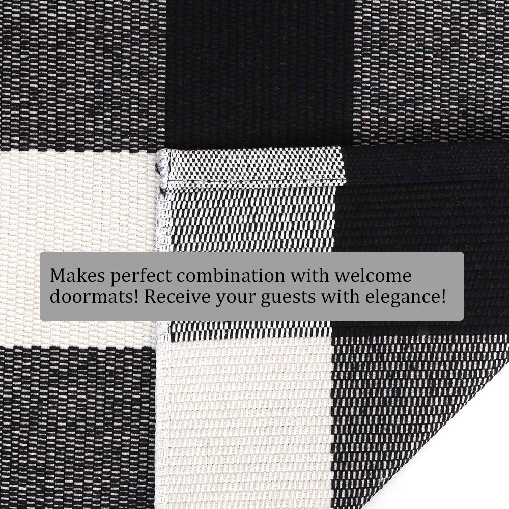 Buffalo Plaid Outdoor Rug 27.5x43 Inch - Waterproof Black and White Checkered Mat for Patio, Deck, Porch & Indoor Use - Non-Slip Backing for Kitchen, Living Room, Entryway