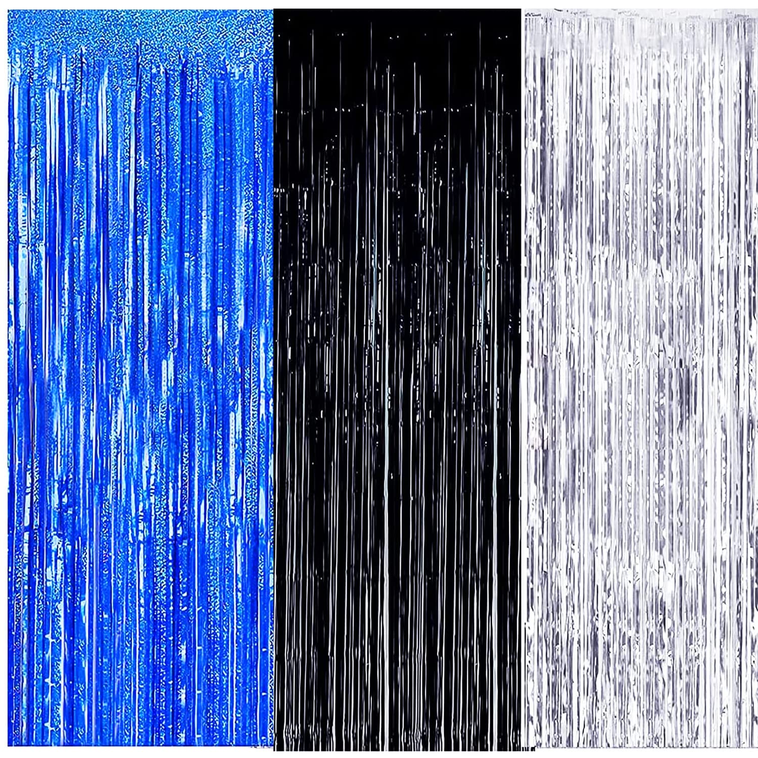 Class of 2025 Graduation Party Decorations - Navy Blue Silver Black Foil Fringe Curtains & Sparkle Backdrop for 2025 Graduation Ceremony, Photo Booth & Celebration Decor