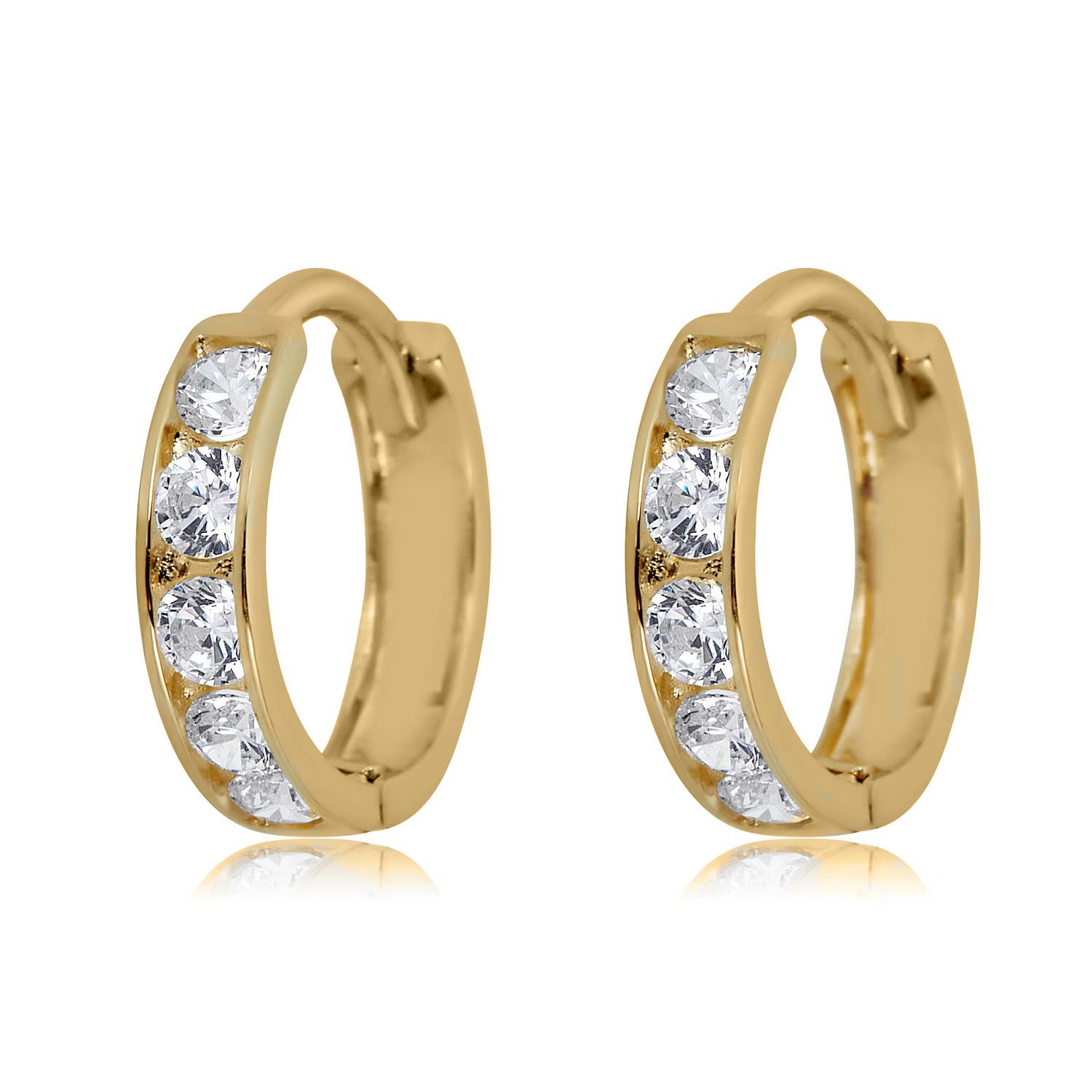10K Gold Channel Set CZ Huggie Hoop Earrings - Yellow & White Gold Options | Elegant Everyday Jewelry for Women, Perfect for Work, Date Night & Special Occasions