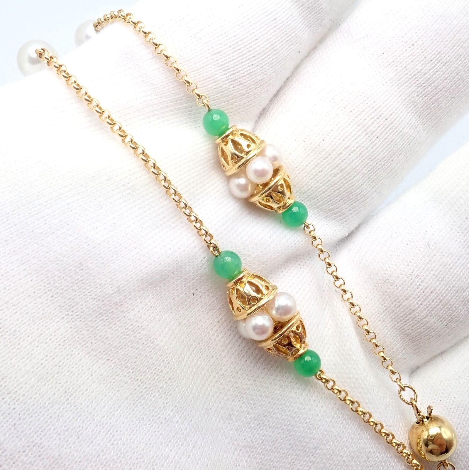 Vintage Mikimoto 18k Yellow Gold Pearl & Chalcedony 32