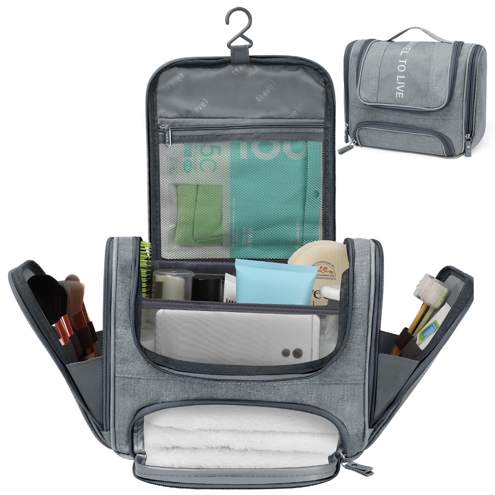 Portable Shower Caddy Bag - Large Capacity Quick Dry Toiletry Organizer with Hook for College Dorm, Travel & Camping (Denim Grey) | Ideal for Bathroom Storage, Gym Showers & Outdoor Adventures