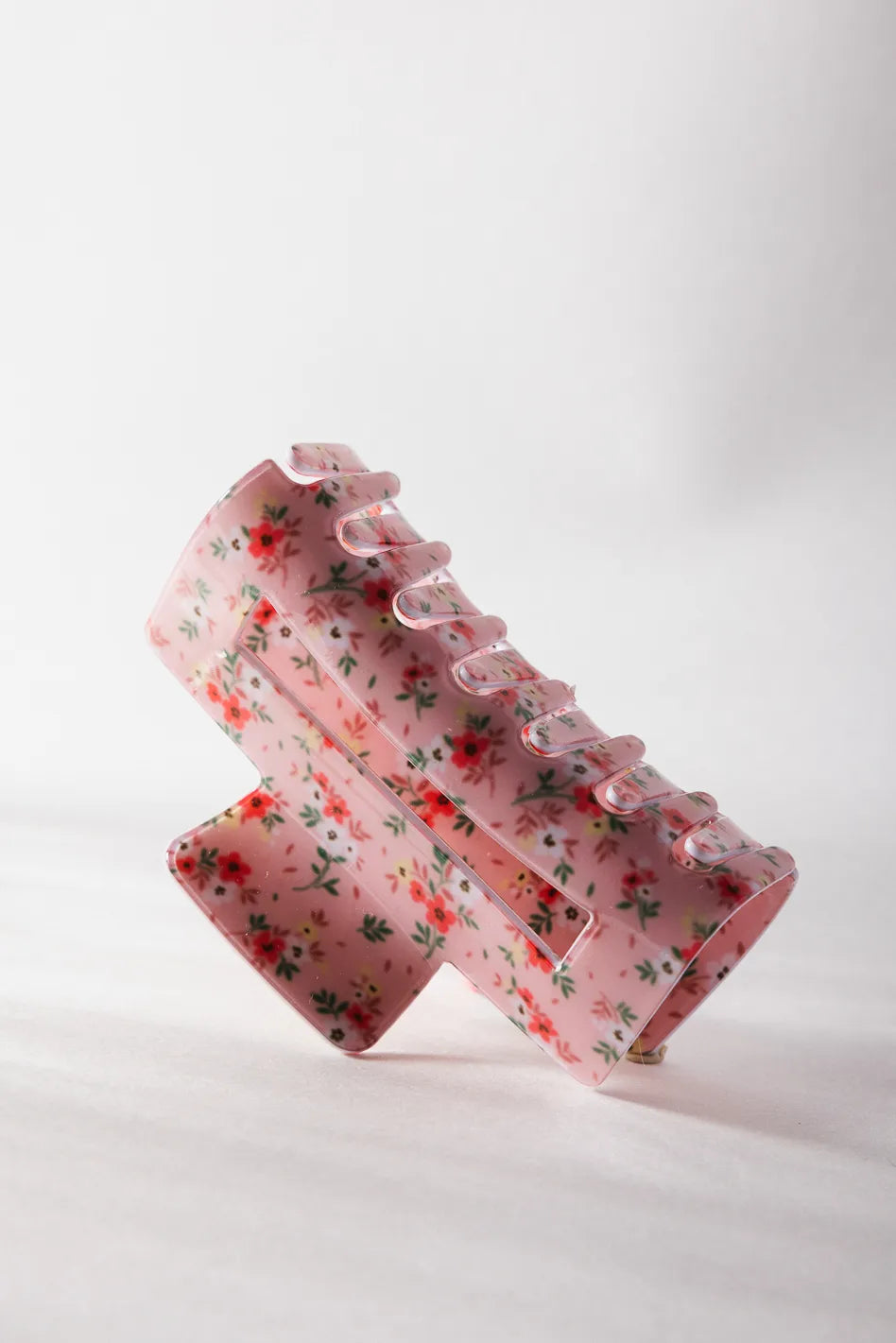Floral Rectangle Claw Clip in Pink - Hair Claw Clips for Women, Large Hair Clips for Thick Hair, Non-Slip Barrettes for Ponytails, Buns & Updos - Perfect for Work, Parties & Everyday Hairstyles