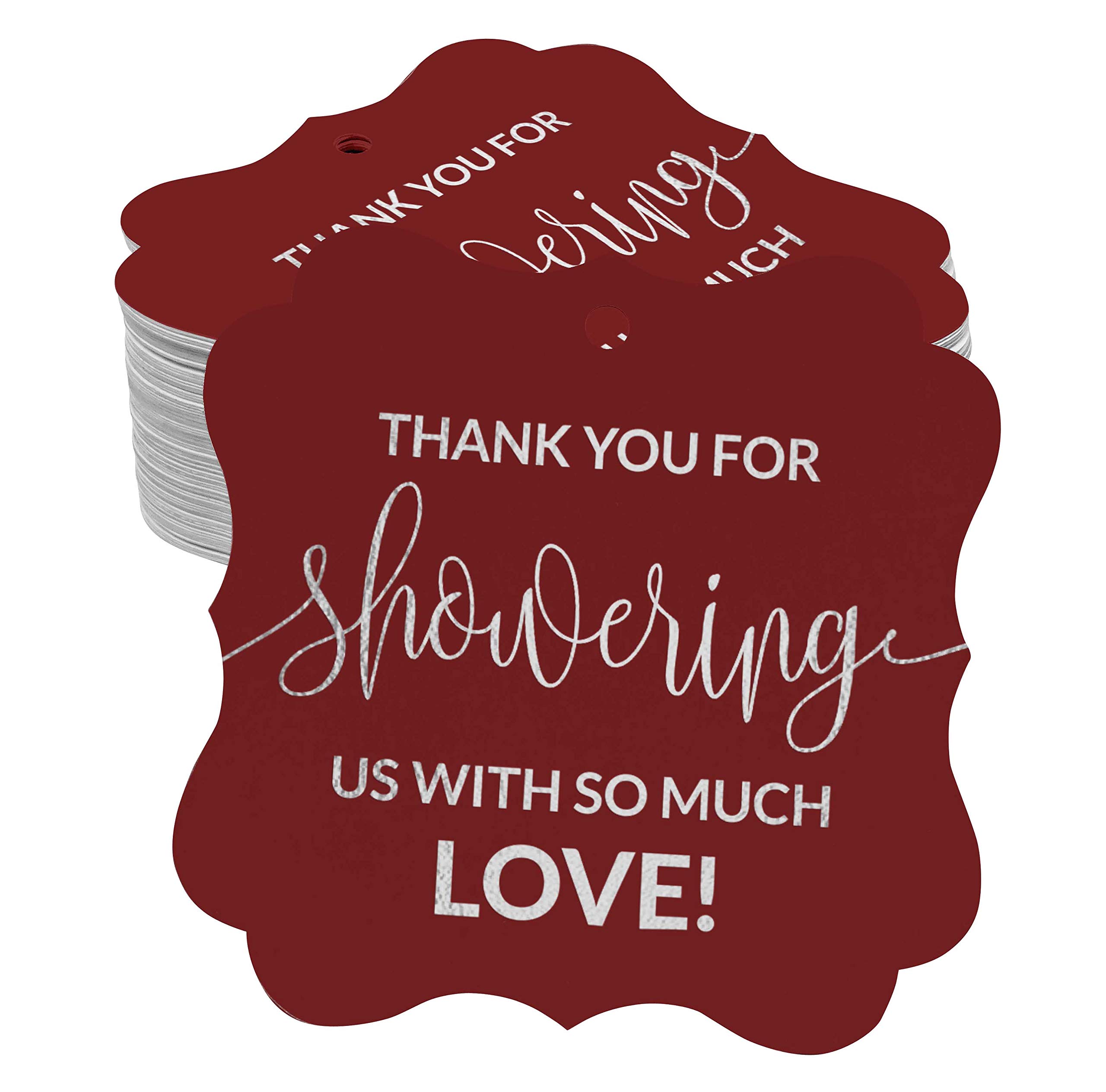 100pcs Real Silver Foil Thank You Tags for Baby Shower & Bridal Favors - Elegant Bracket Shape Hanging Gift Tags | Perfect for Party Decorations, Wedding Favors & Special Occasions