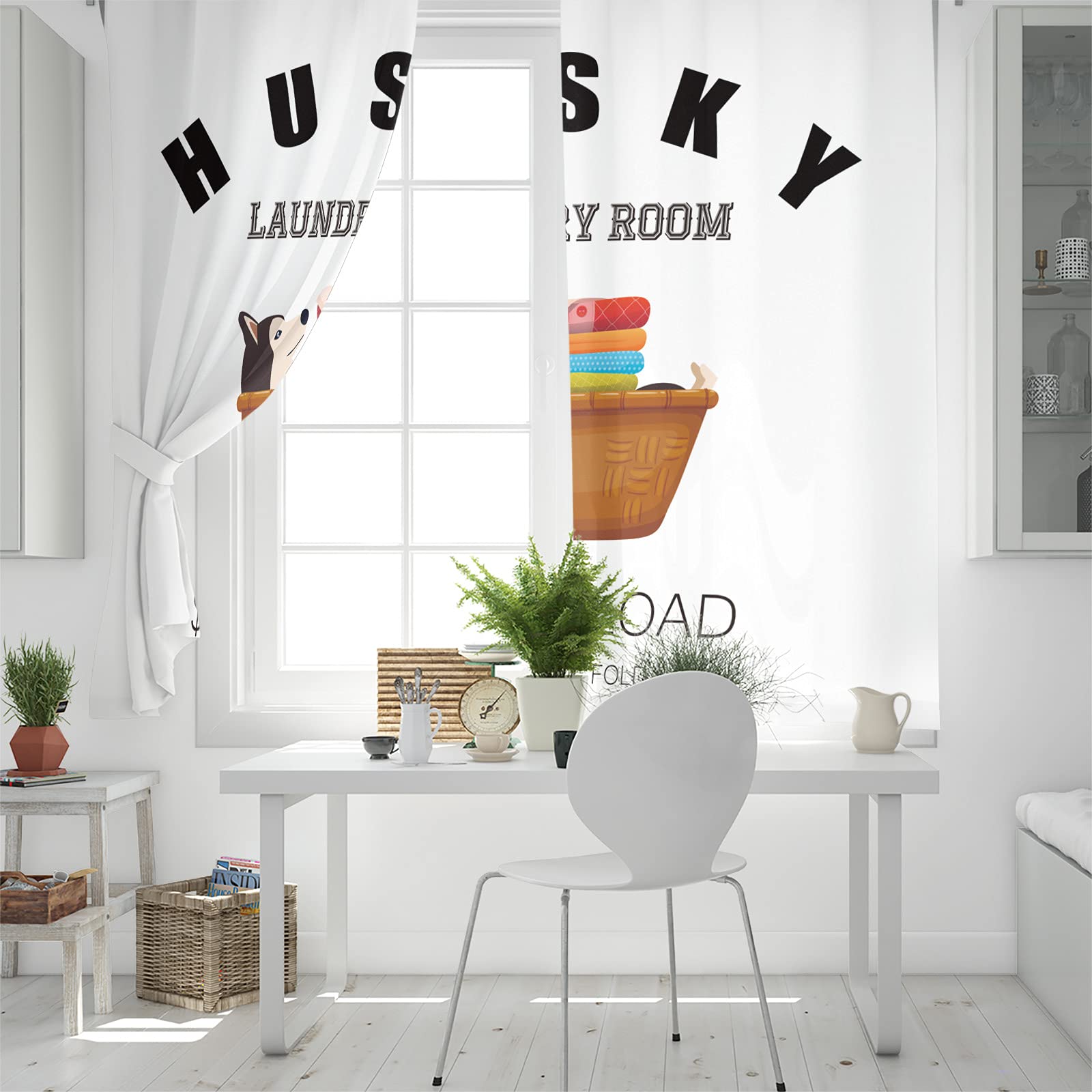 Z&L Home Blackout Curtains with Funny Husky Dog in Basket Design - Thermal Insulated Grommet Top Drapes for Bedroom, Living Room & Kitchen (Set of 2) - Perfect for Room Darkening, Energy Saving & Home Decor