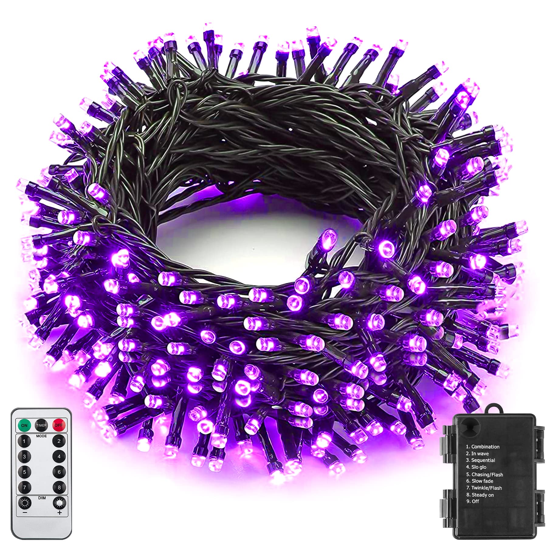 33Ft 100LED Waterproof Battery Operated Fairy String Lights with Remote Control & Timer - 8 Lighting Modes for Outdoor Halloween Decor, Garden Party, Holiday Lighting (10M/33Ft) - Perfect for Patio, Backyard, Christmas Tree, Wedding, and Indoor Decoration