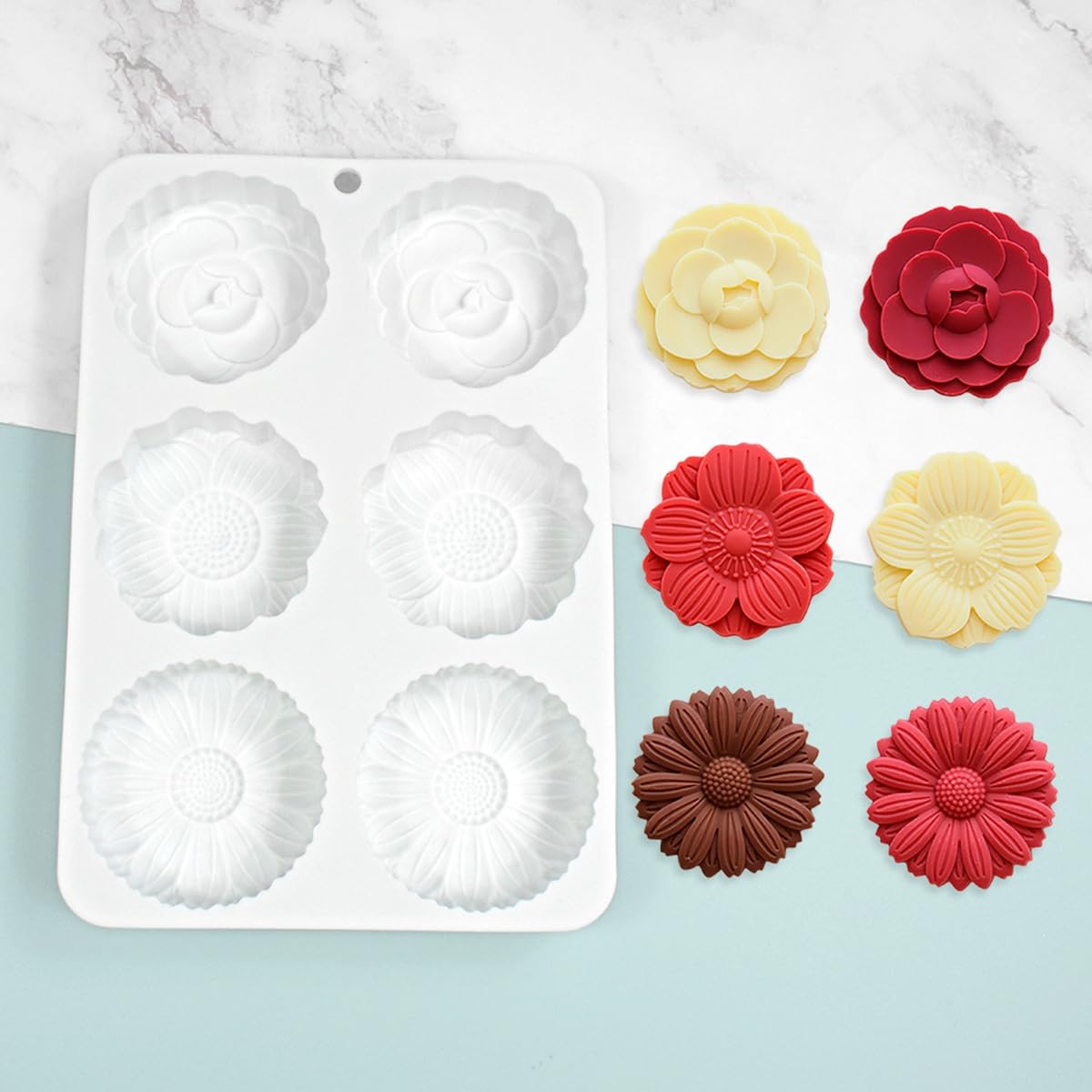 Mostsom 6-Cavity Flower Silicone Cake Mold - DIY Baking Tool for Cupcakes, Bread, Mooncakes - Reusable Non-Stick Silicone Mould for Home Baking & Party Dessert Decorations