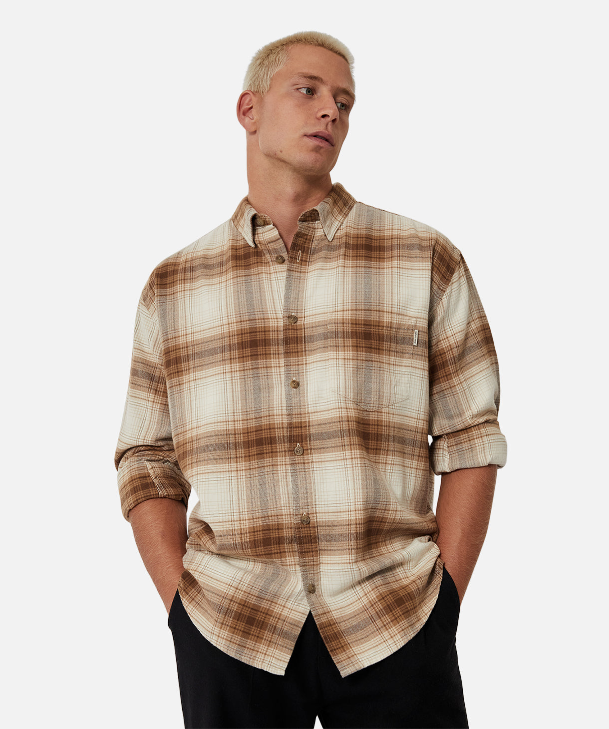 Talladega Long Sleeve Shirt for Men - Comfortable Brown Plaid Flannel Shirt for Casual Wear, Outdoor Activities & Work