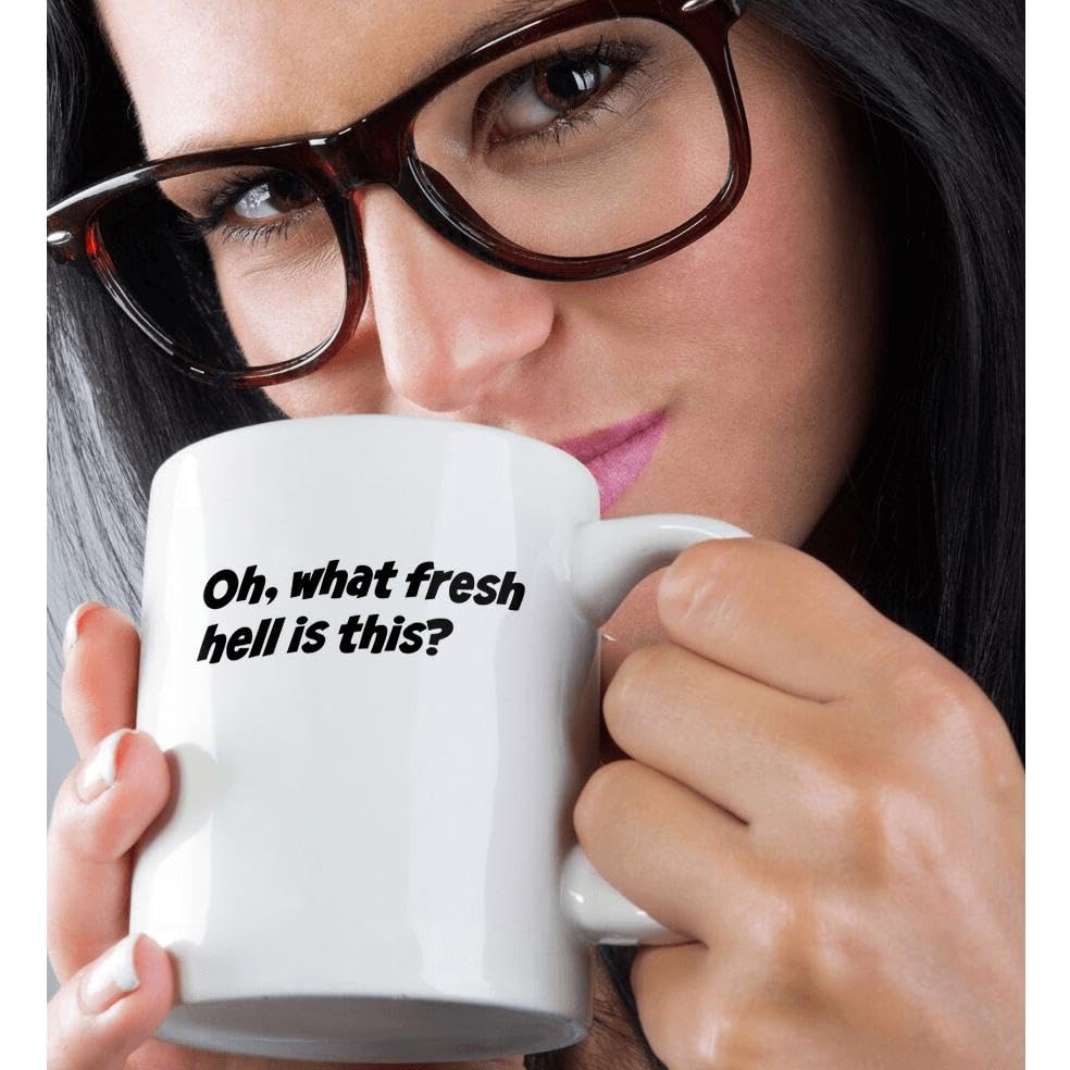 3dRose 11oz Funny Coffee Mug - 'Oh, What Fresh Hell Is This' Saying - Perfect Gift for Coffee Lovers & Office Humor - Great for Morning Brews, Office Use & Gag Gifts