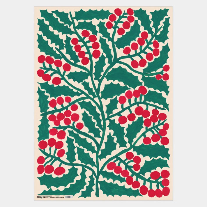 Holly Gift Wrap - Premium Christmas Wrapping Paper Set for Holiday Presents - Perfect for Xmas Gifts, Party Favors & Home Decor
