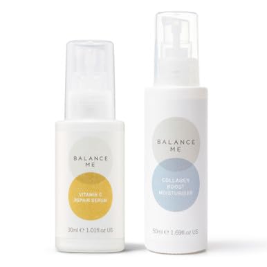 Balance Me Hydrate + Glow Bio-Active Skincare Duo - Vitamin C Repair Serum & Collagen Boost Moisturizer - Vegan & Cruelty-Free - Smooth Complexion & Reduce Hyperpigmentation - Perfect for Daily Skincare Routine & Nighttime Skin Repair