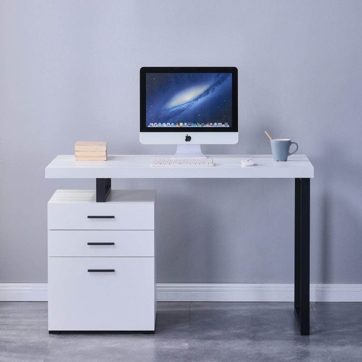 Verona Desk with 3 Storage Drawers - Available in White & Oak | Modern Home Office Desk with Ample Storage for Small Spaces