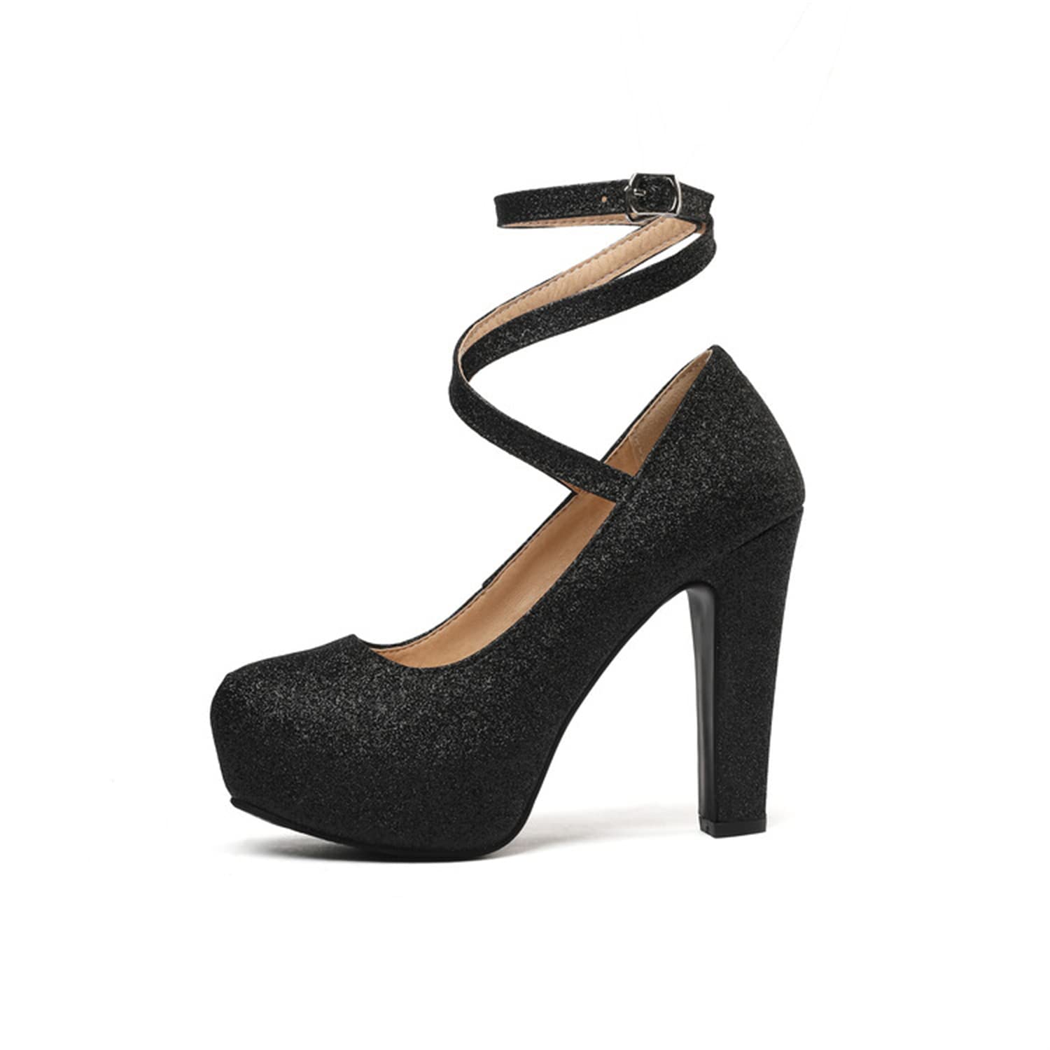 Viuluti Women's High Heel Pumps - Comfortable Closed Toe Ankle Strap Dress Shoes with Platform for Work, Party & Special Occasions