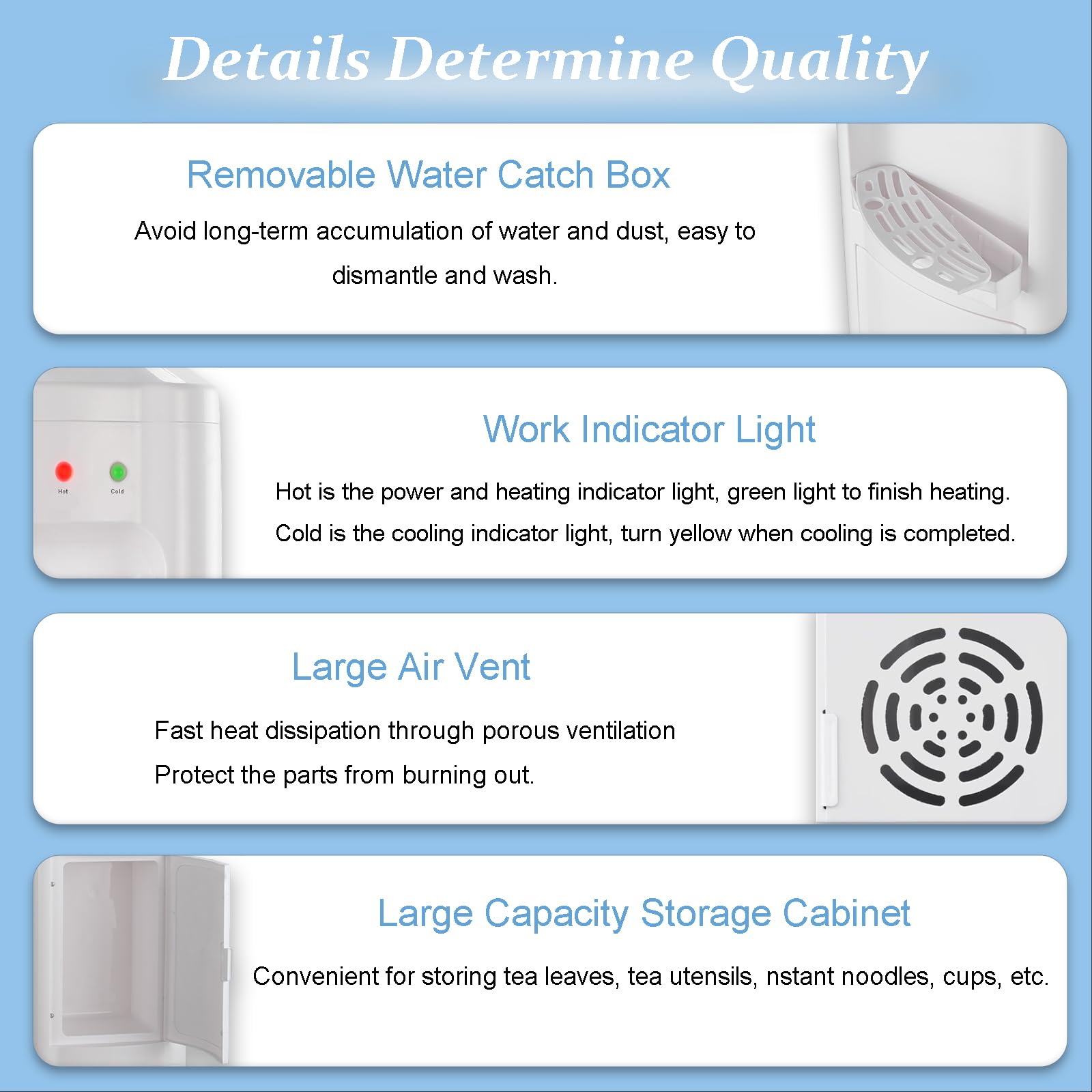 Best Top Loading Water Cooler Dispenser for 3/5 Gallon Bottles - Child Safety Lock & Storage Cabinet - Hot & Cold Water Dispenser for Home, Office, Kitchen - White - Perfect for Hydration Station in Schools, Gyms, and Waiting Rooms