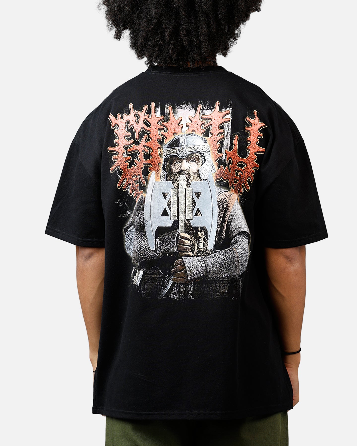 American Thrift The Lord of The Rings Gimli Heavyweight Cotton T-Shirt for Men - Black Graphic Tee for Fans, Cosplay & Casual Wear