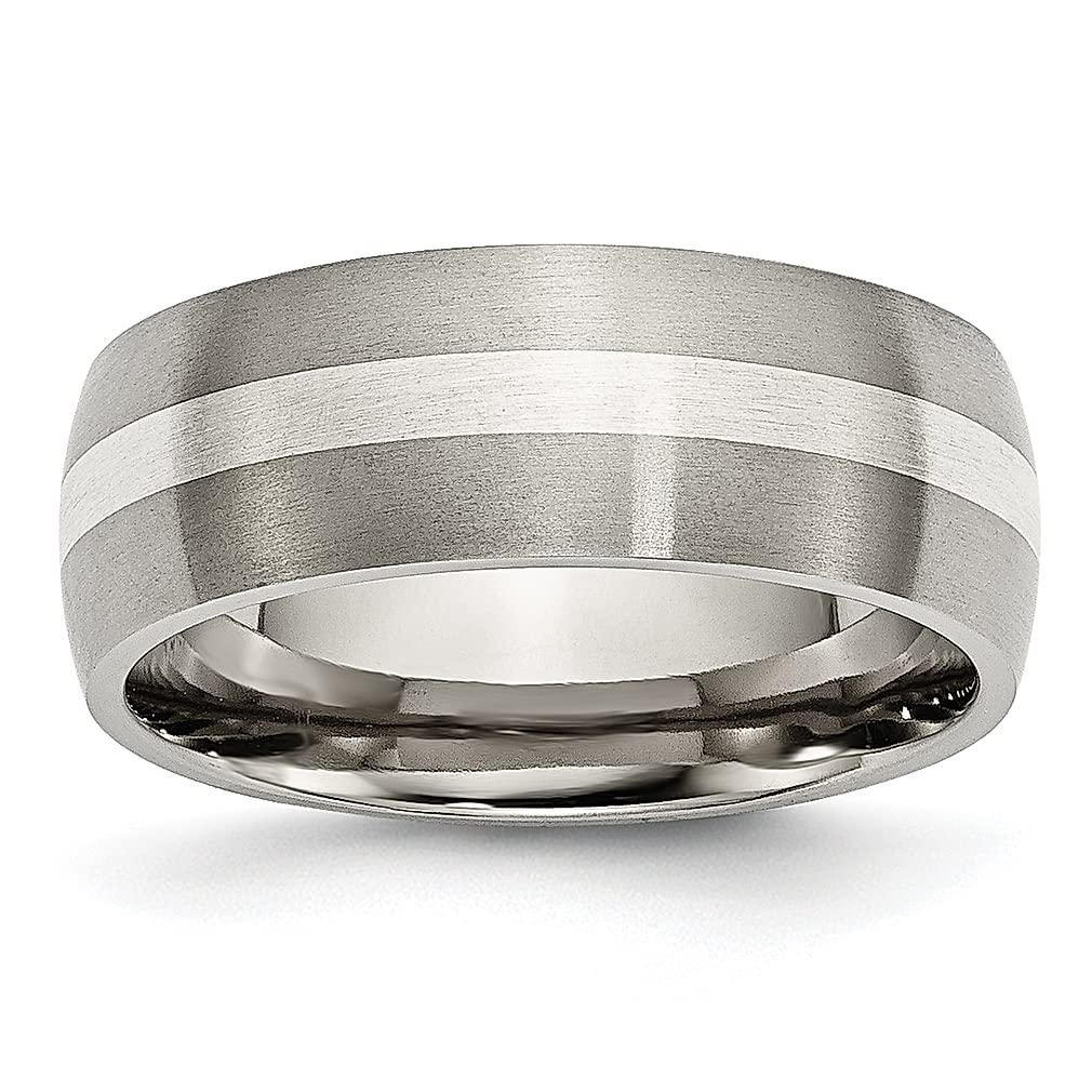 ICE CARATS 8mm Titanium Brushed 925 Sterling Silver Inlay Wedding Ring Band - Premium Fine Jewelry for Women, Elegant Gift for Her - Perfect for Anniversaries, Engagements & Special Occasions