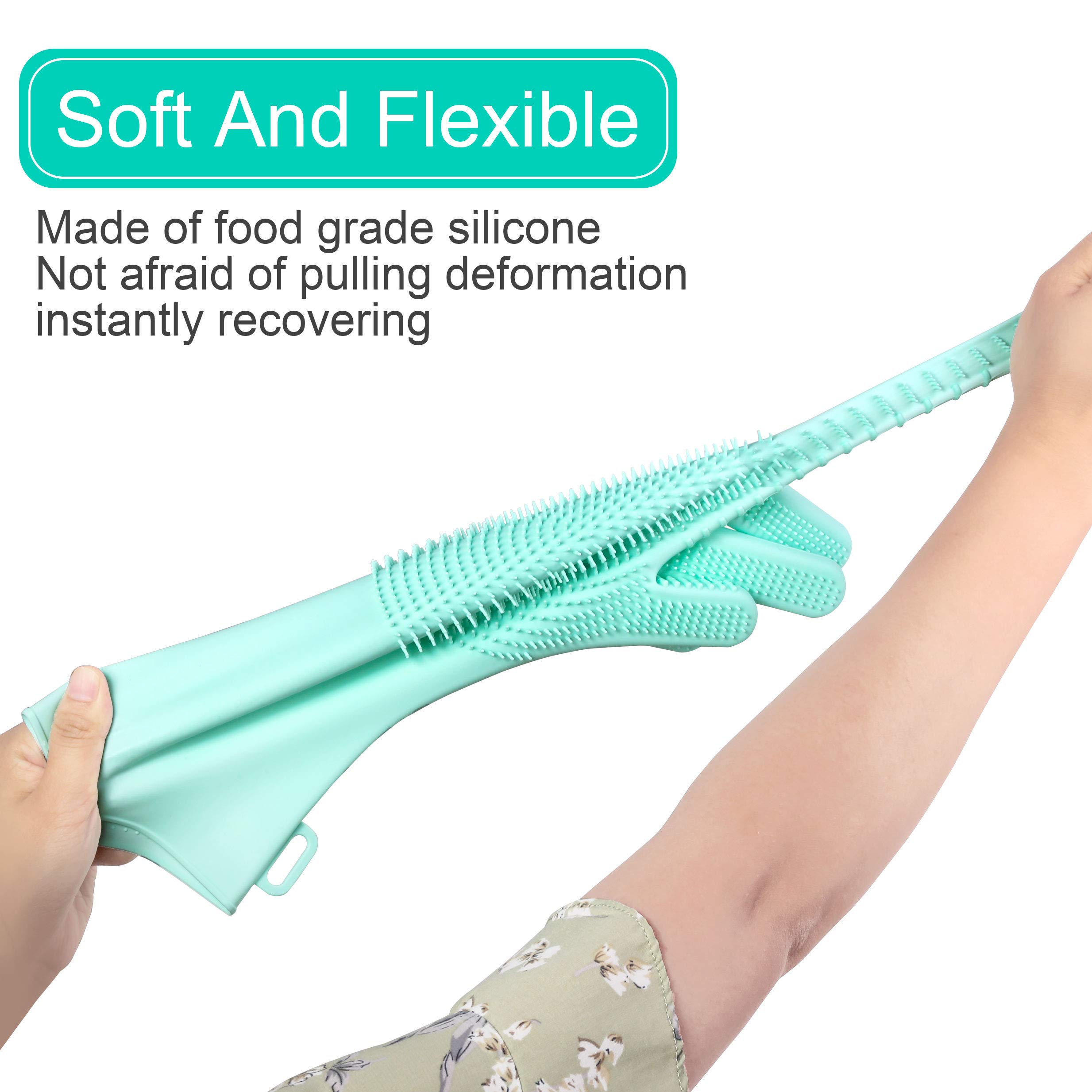 Heat Resistant Reusable Silicone Cleaning Gloves with Scrubber - Dish Washing, Car Cleaning, Pet Hair Removal - 1 Pair Multicolor (Perfect for Kitchen, Bathroom & Outdoor Use)