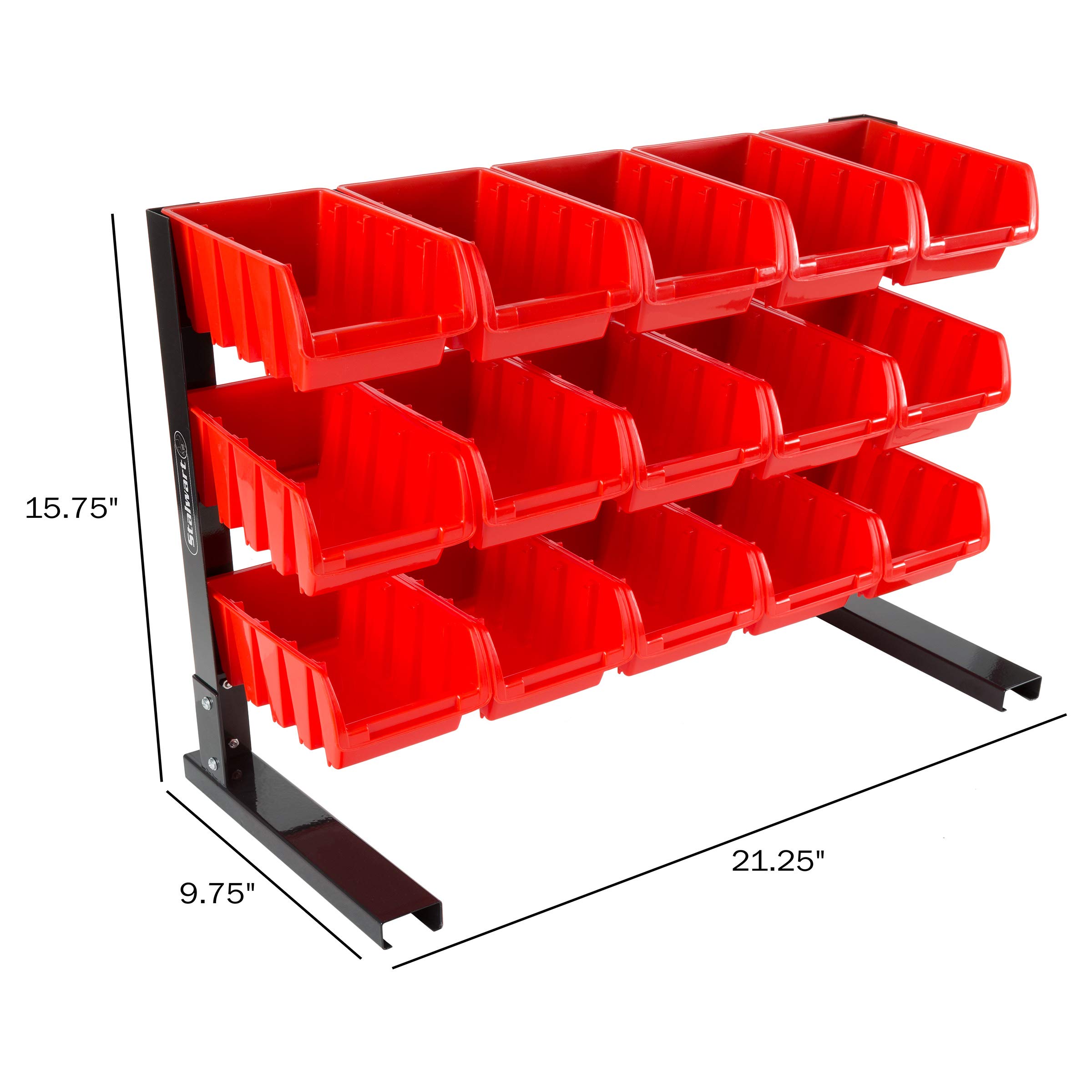 Stalwart 15 Bin Storage Rack Organizer - Heavy Duty Carbon Steel with Stackable Plastic Drawers for Tools, Hardware, Crafts & Office Supplies | Garage, Workshop & Home Organization Solution