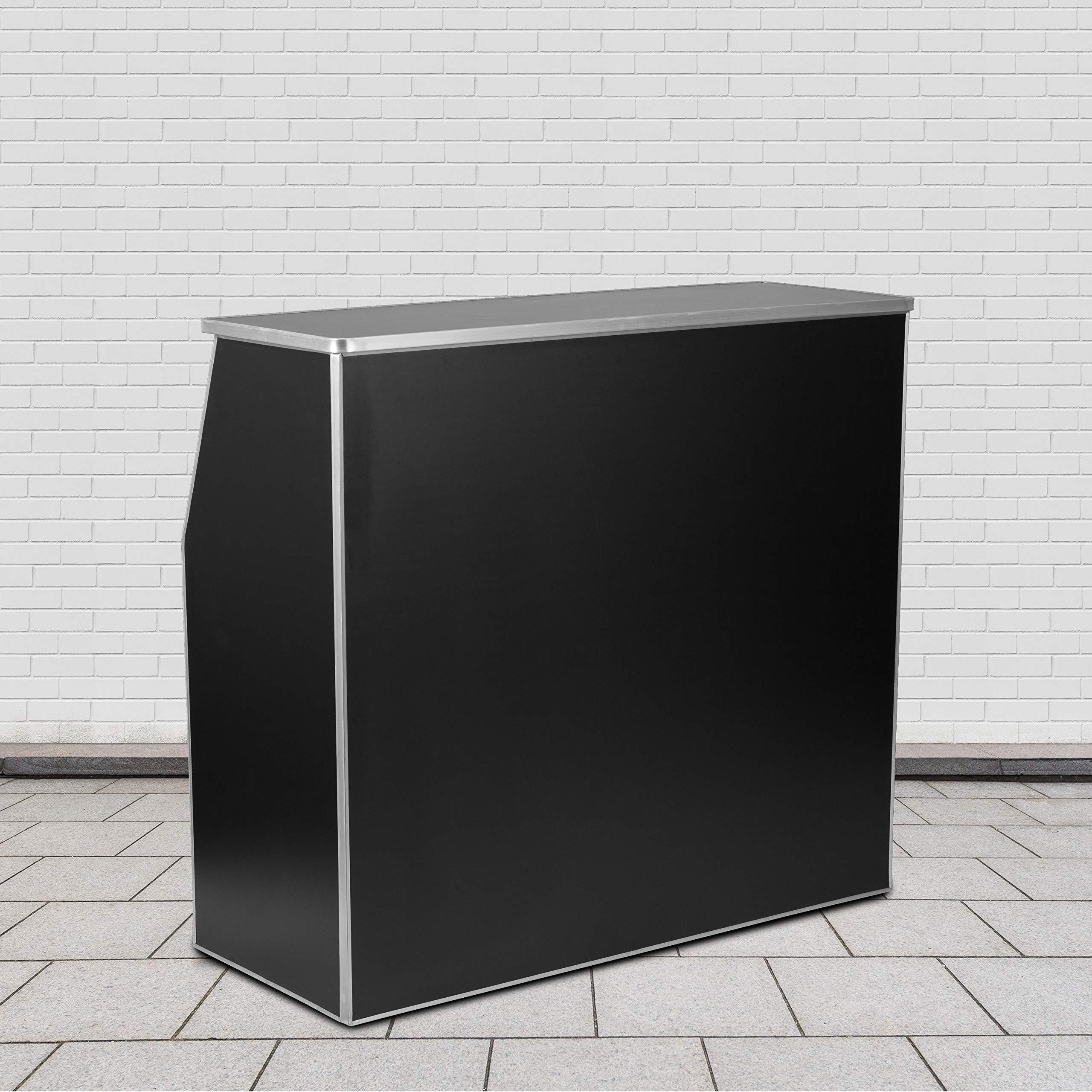 Flash Furniture 4-Foot Folding Portable Bar with Shelves - Mobile Laminate Event Bar for Parties, Weddings & Home Use - Black | Compact & Space-Saving Design