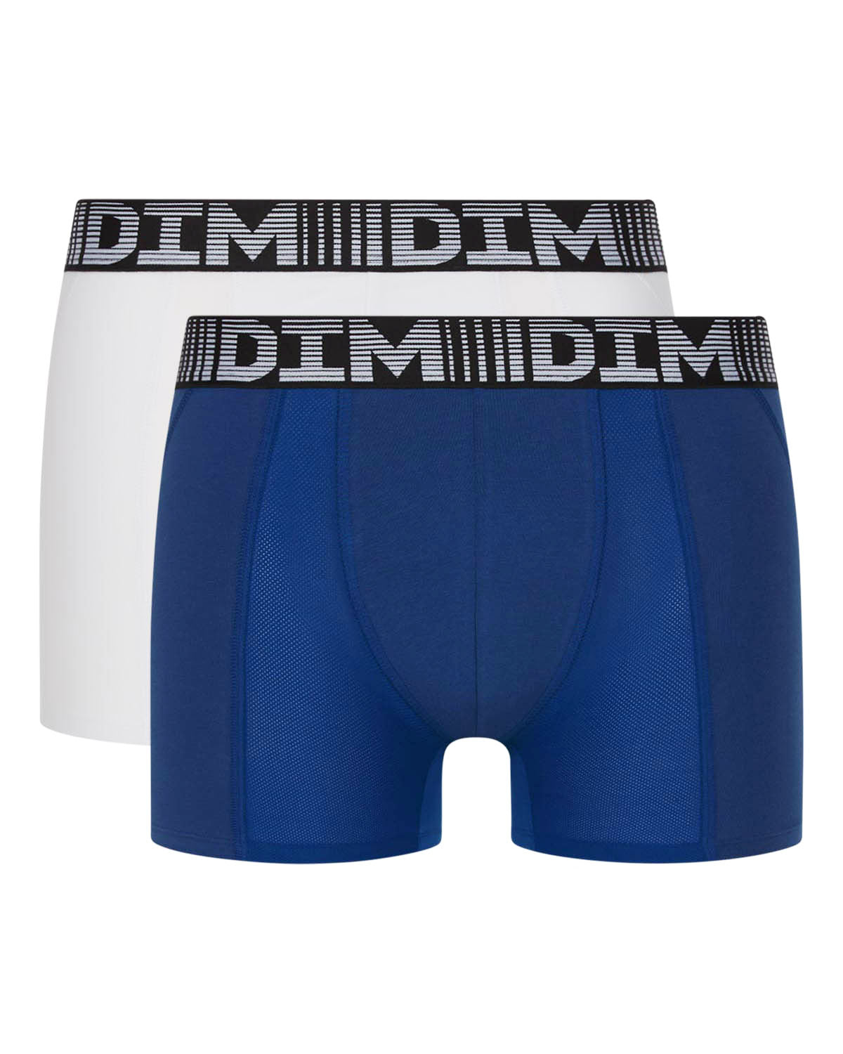 2 Pack Men's Breathable Long Boxer Briefs - 3D Flex Air Technology, Blue & White - Comfortable Underwear for Sports, Work & Daily Wear
