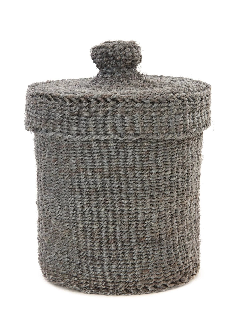 Natural Sisal Lidded Storage Basket with Handles - Gray Home Decor for Living Room, Bedroom & Bathroom Organization
