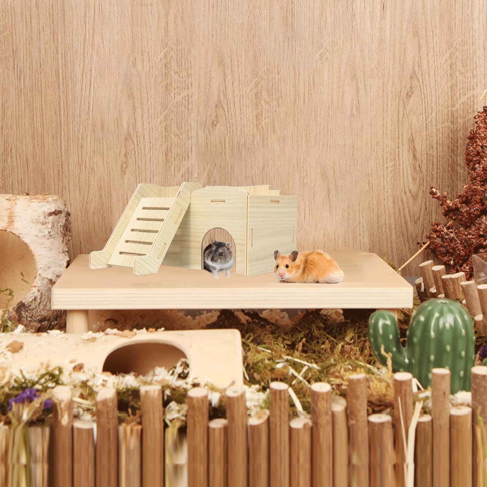 **Wooden Hamster Hideout House for Syrian & Dwarf Hamsters - Detachable Hut with Climbing Ladder & Window - Chew Toy & Playhouse for Gerbils & Small Pets - Perfect for Cage Enrichment & Stress Relief**