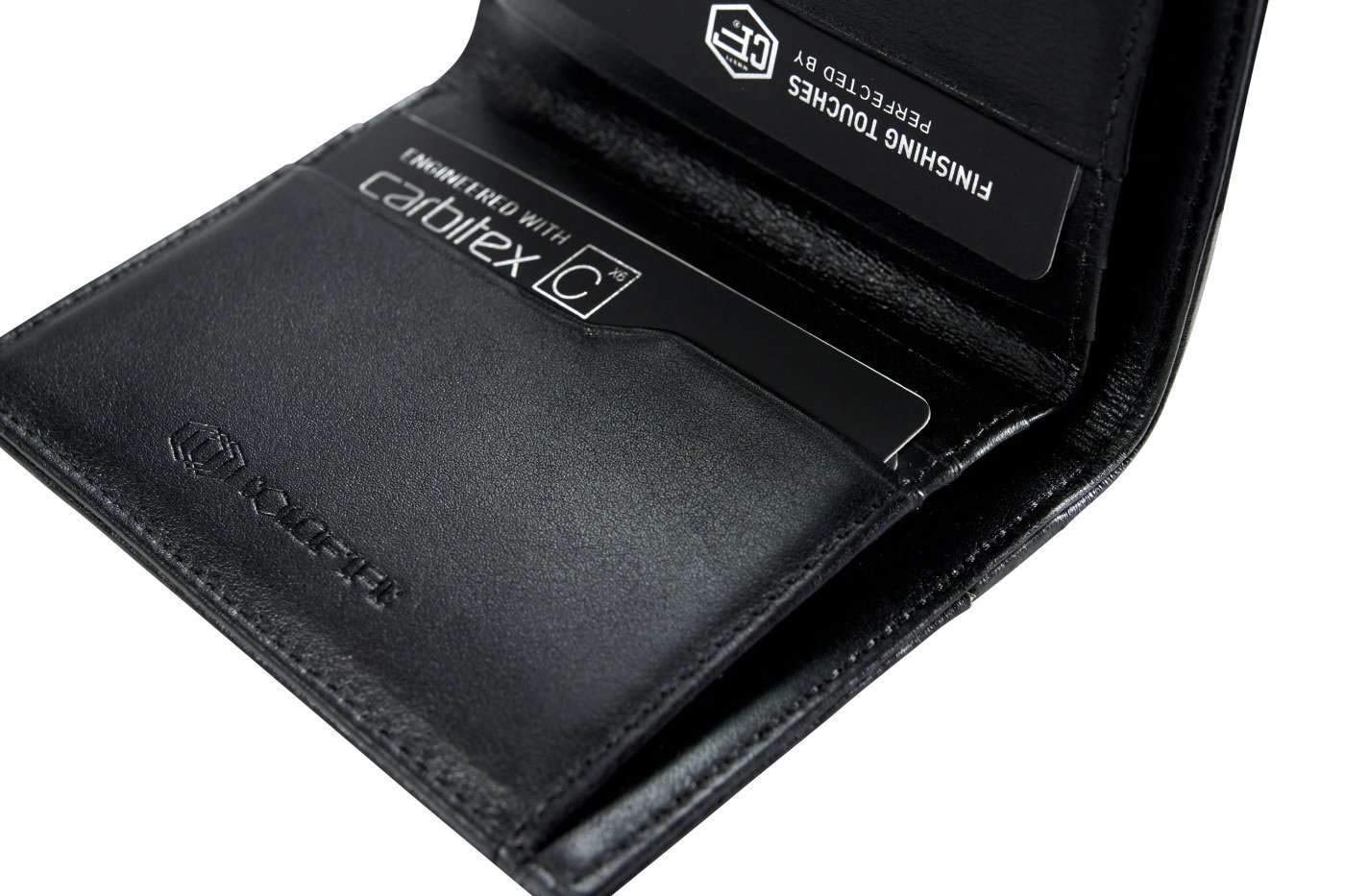 COLDFIRE Tactical Carbon Fiber Wallet - Handmade Slim RFID Blocking Bifold Wallet for Men - Genuine K-Leather Front Pocket Credit Card Holder - Made in Europe - Perfect for Everyday Carry (EDC), Travel & Minimalist Lifestyle