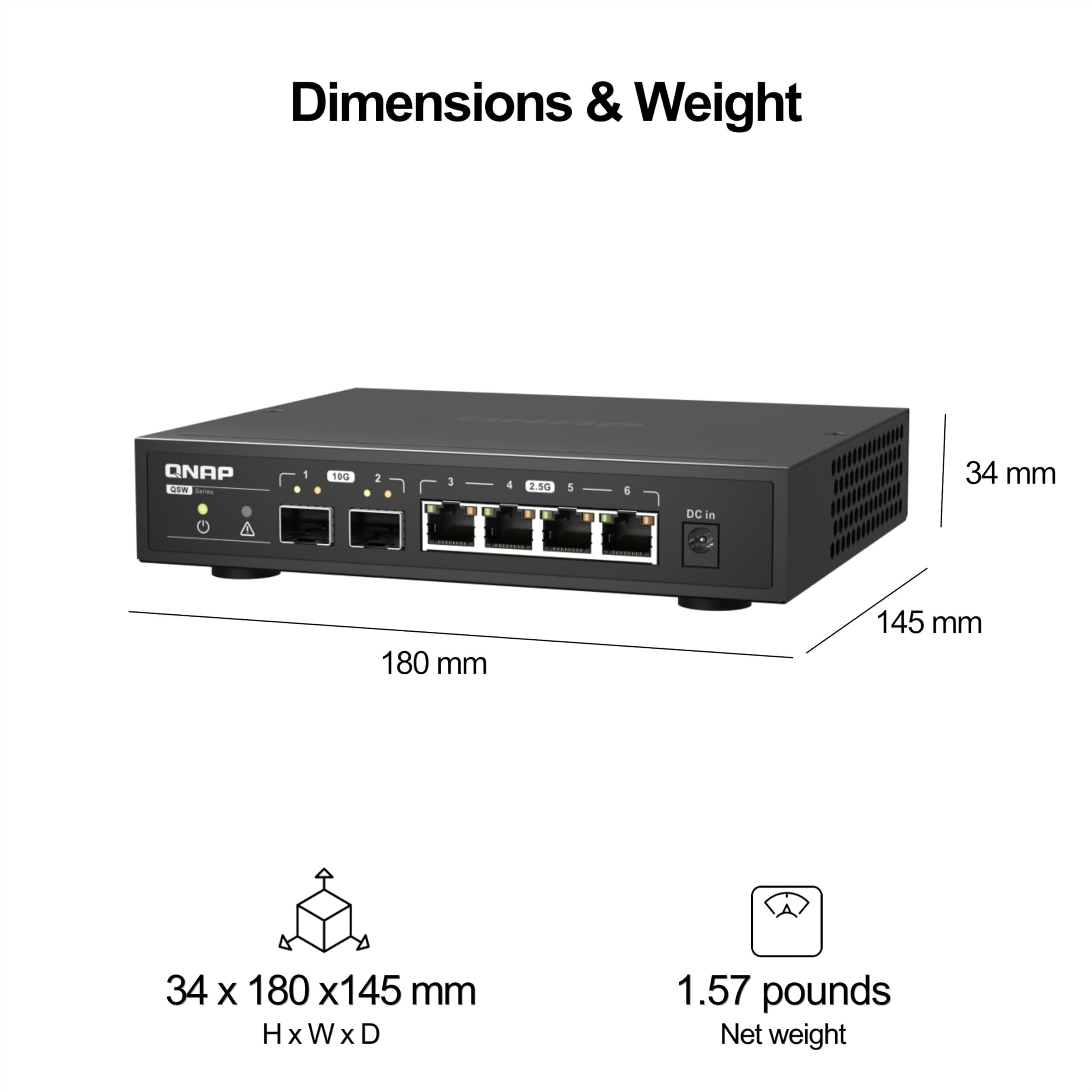 QNAP 10GbE & 2.5GbE Ethernet Switch - 2-Port SFP+ & 4-Port RJ45 - High-Speed Network Switch for Home Office, Data Center & Gaming Setup