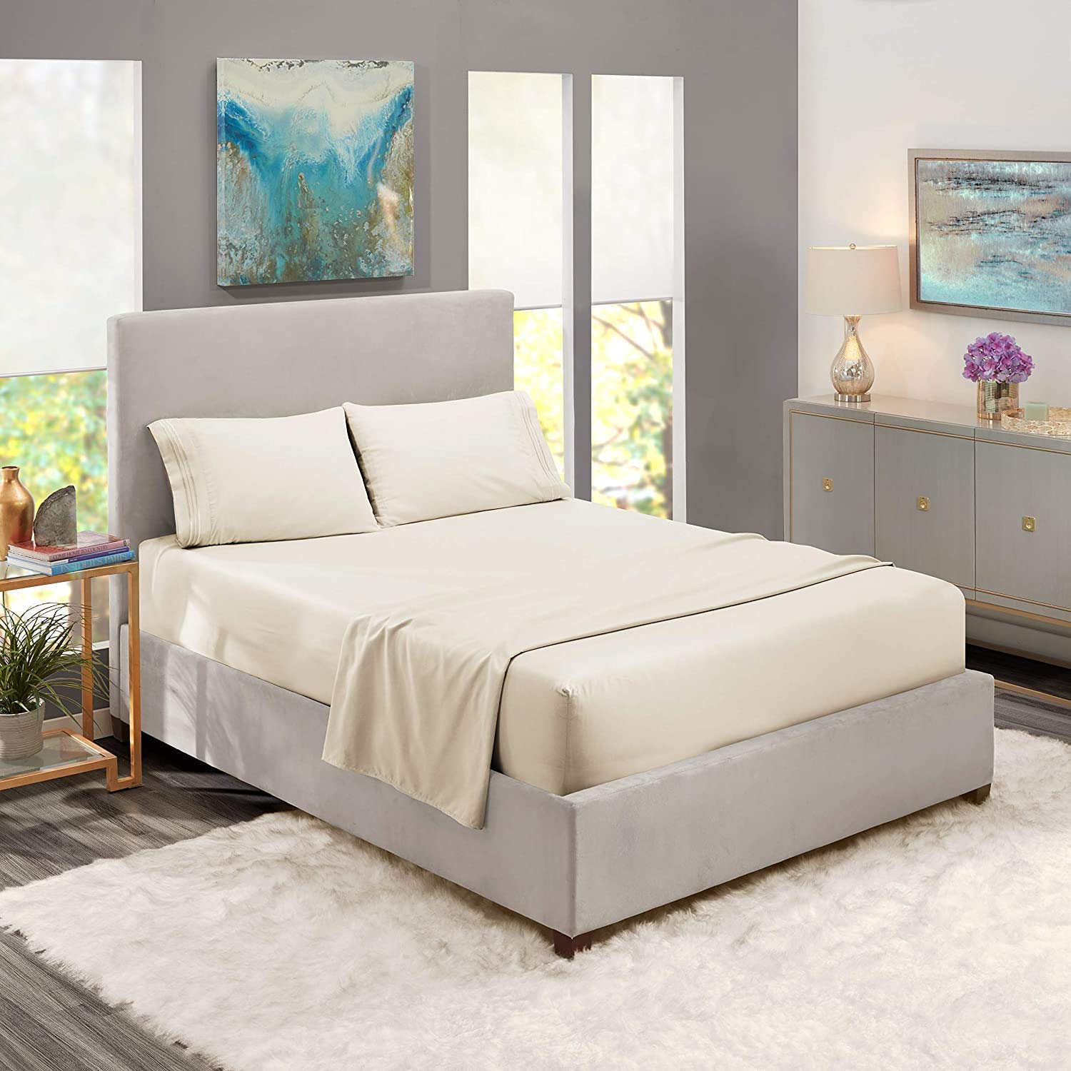 4Pcs 800 Thread Count 100% Soft Cotton Bed Sheet Set - Deep Pocket Fits Mattress Up to 16