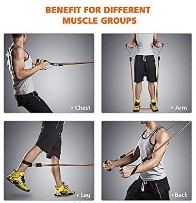 Premium Exercise Resistance Bands Set - 5 Fitness Tubes with Handles, Door Anchor, Ankle Straps & Carry Pouch for Home & Gym Workouts - Strength Training Equipment for Men & Women