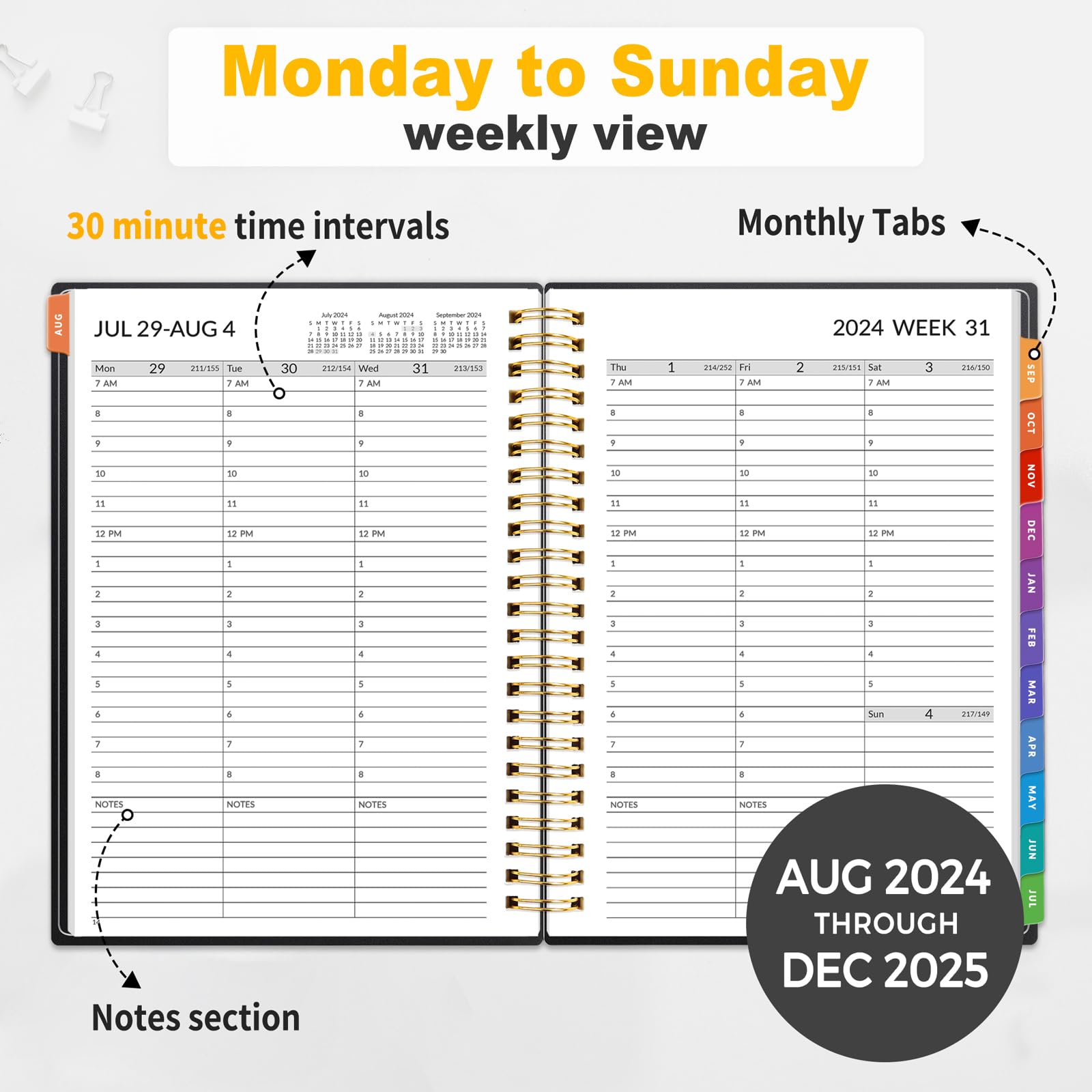 SUNEE 2024-2025 Academic Planner - 17 Month Weekly & Monthly Appointment Book with Hourly Schedule, Flexible Cover, Notes & Pocket (6.4
