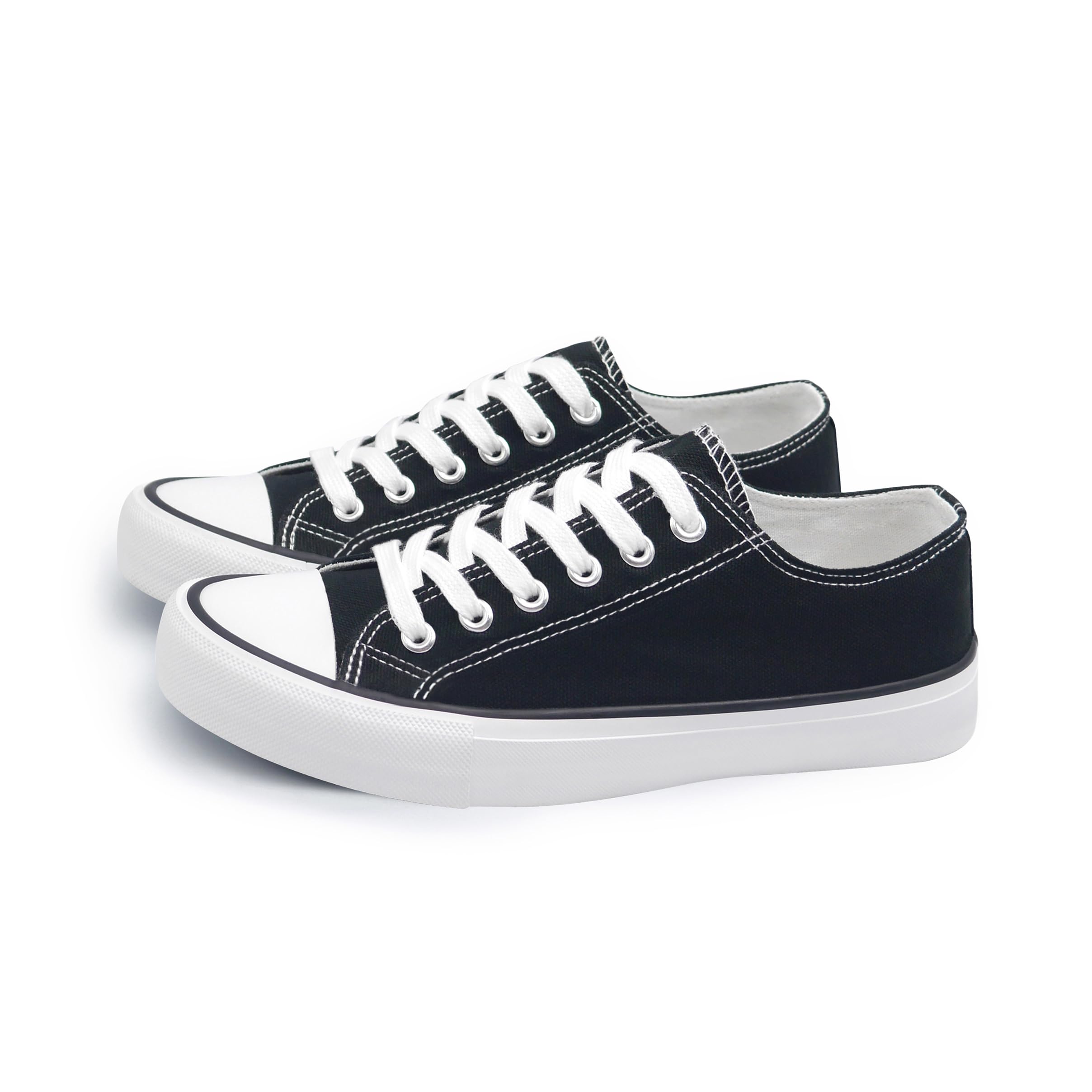 ANTLULU Women's Casual Canvas Sneakers - Low Top Lace Up Fashion Shoes in Black & White | Classic Style for Everyday Wear, Walking & Light Activities