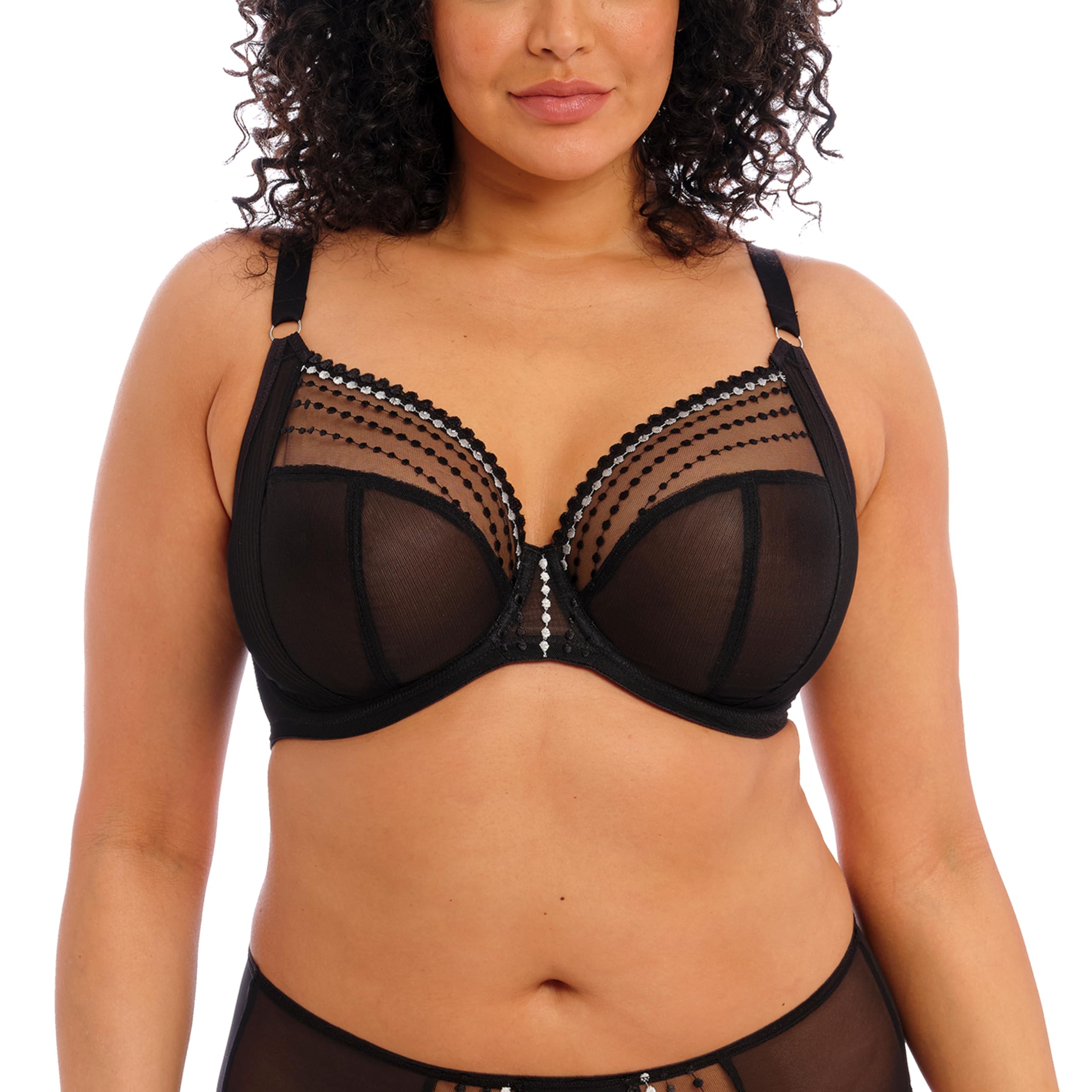 Elomi Women's Matilda Plunge Bra - DD+ Size, Sheer Mesh Cups with Side Support & Adjustable J-Hook for Racerback | Perfect for Everyday Wear, Workouts & Special Occasions