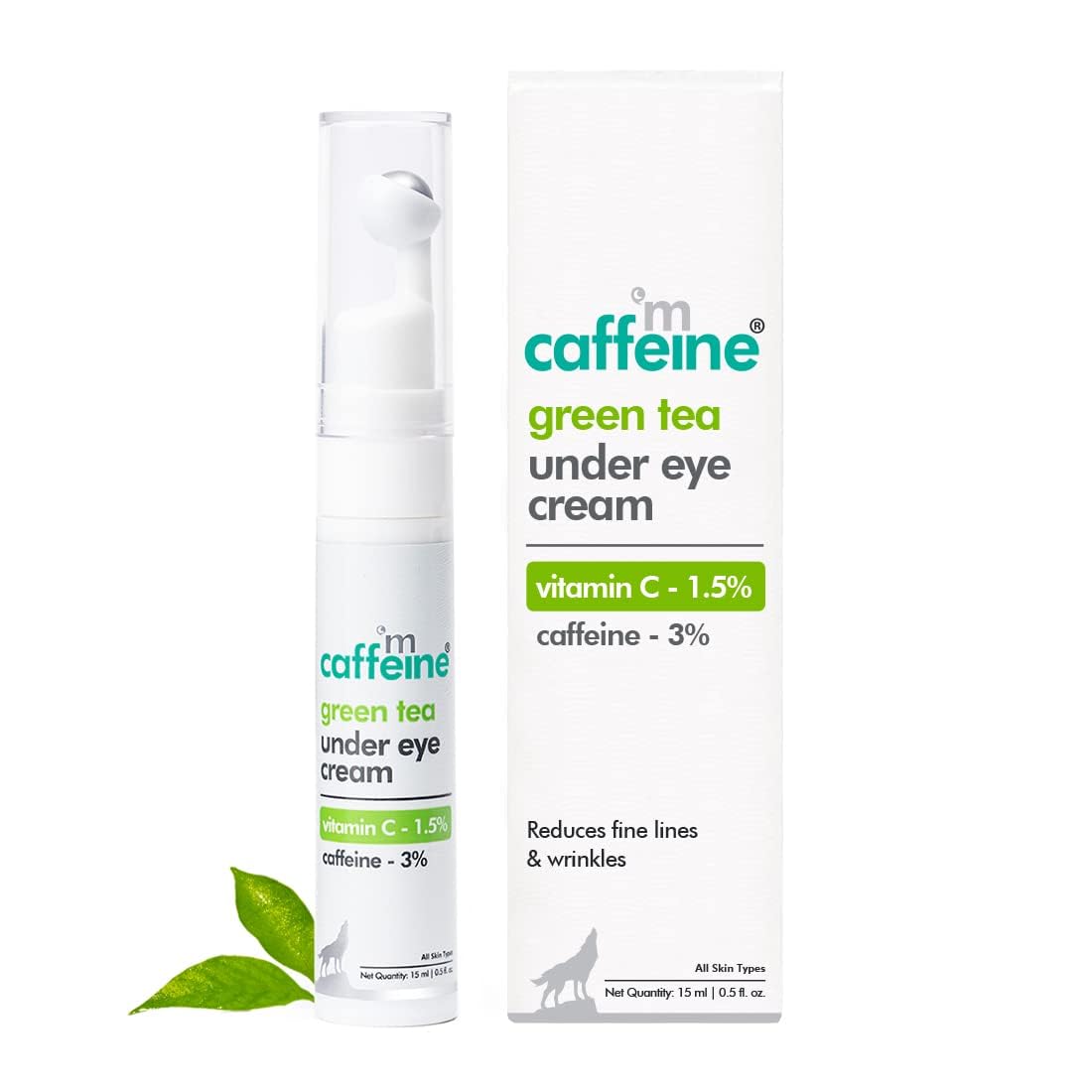 Best Green Tea Under Eye Cream for Dark Circles & Wrinkles - 3% Caffeine, 1.5% Vitamin C & Peptides to Reduce Puffiness & Brighten Skin | Cooling Gel with Roller Applicator for Men & Women | Perfect for Morning Routine & Travel - 15ml