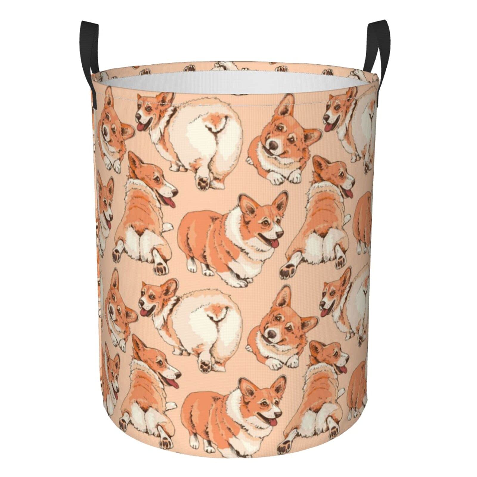Funny Cute Corgi Dog Collapsible Laundry Basket with Handle - Waterproof Fabric Hamper for Clothes, Toys & Bathroom Storage - Large Foldable Organizer Bin for Dirty Laundry (Perfect for Bedroom, Nursery & Laundry Room Organization)