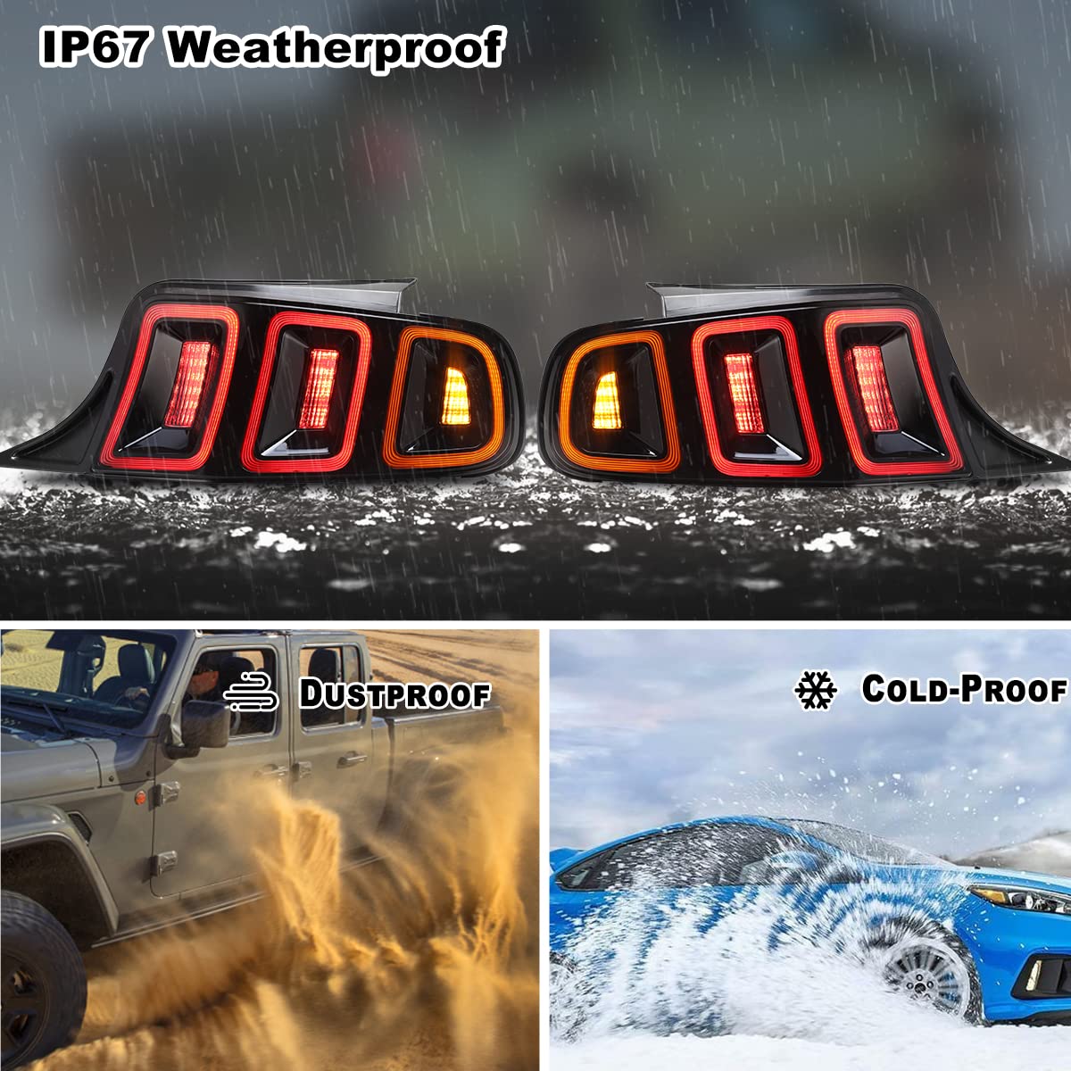 ROXX Full LED Tail Lights Assembly for 2010-2014 Ford Mustang - Sequential Turn Signals, DRL, Brake & Reverse Lights - Red Lens (Pair) - Upgrade Your Mustang's Style & Safety for Night Driving & Car Shows