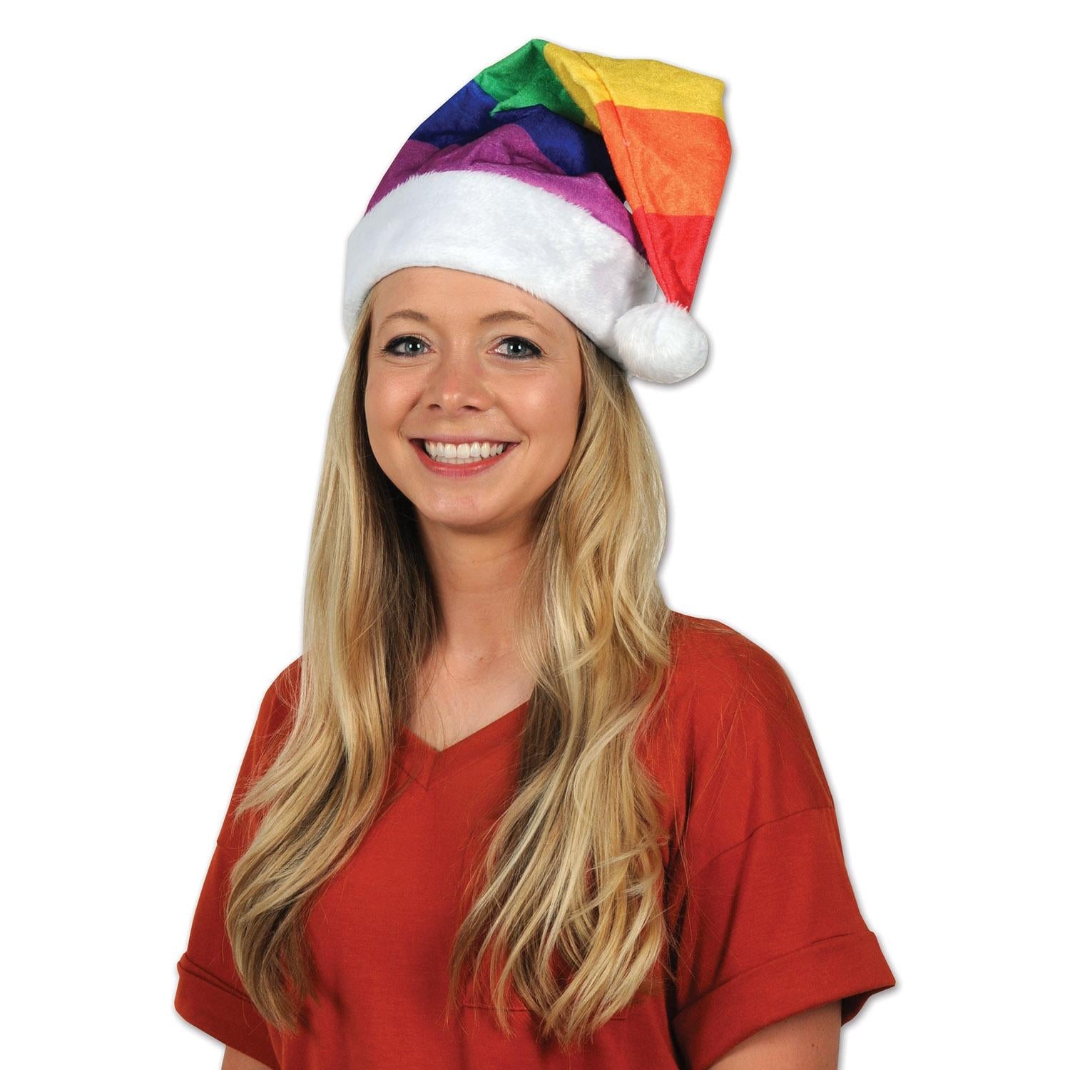 12 Pack Christmas Santa Hats - Colorful Rainbow Santa Hats for Adults & Kids - Perfect for Christmas Parties, Holiday Events & Festive Celebrations
