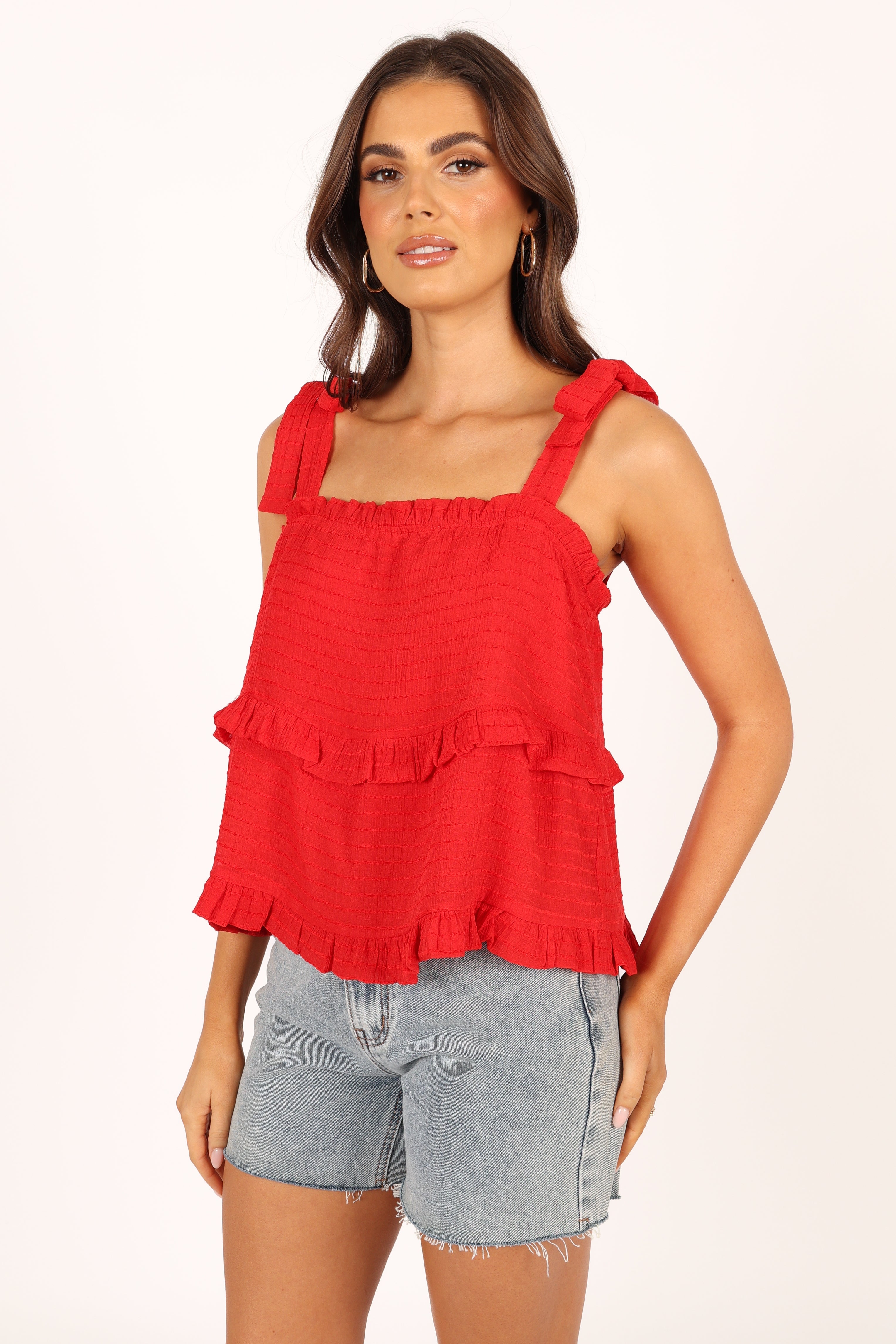 Avery Tiered Top Red - Women's Fashion Blouse for Casual Wear, Office & Date Night Outfits | Trendy & Comfortable