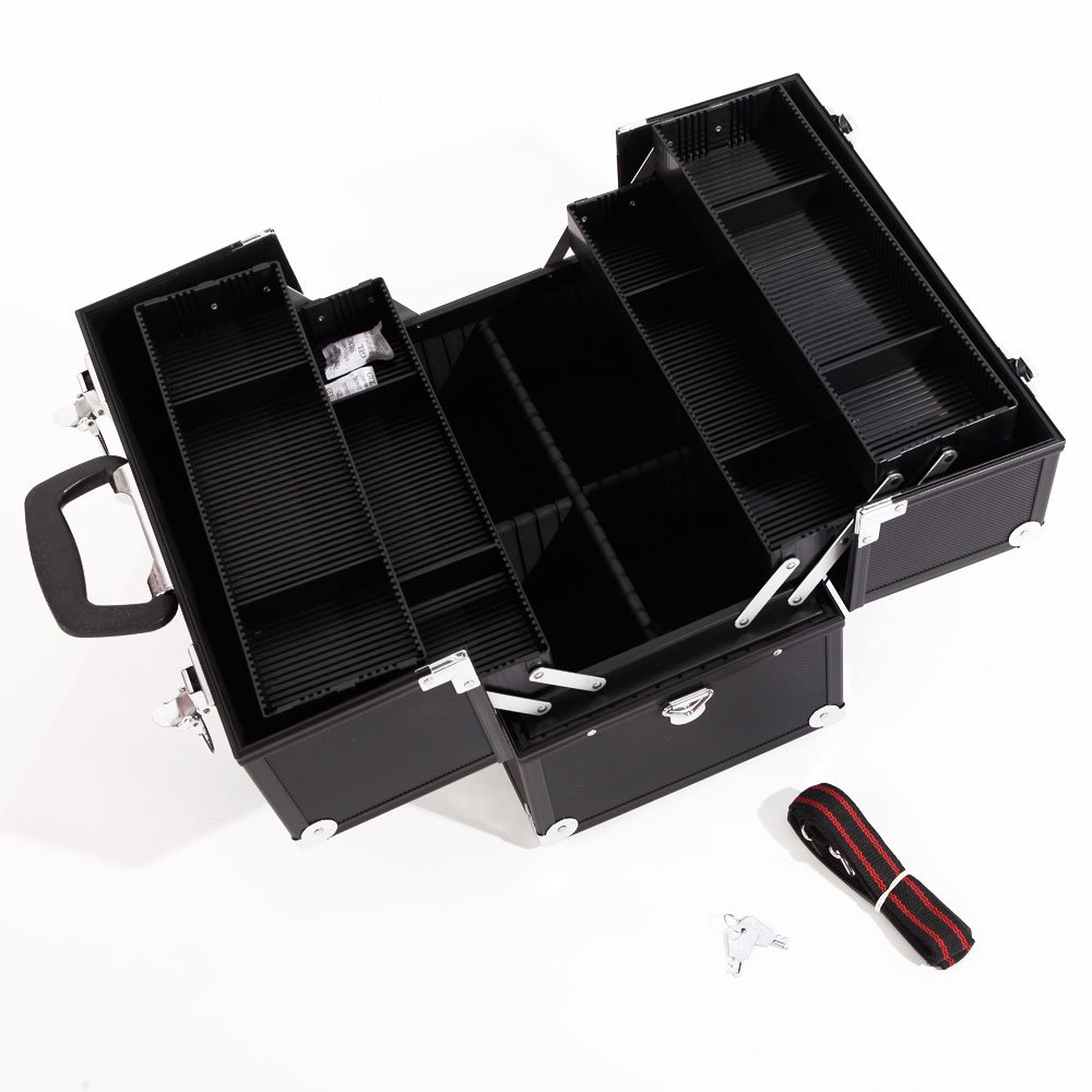 Professional Aluminum Alloy Cosmetic & Jewelry Storage Box with Lock & Key - Portable Travel Makeup Organizer Case for Home, Salon & On-the-Go Use - Black