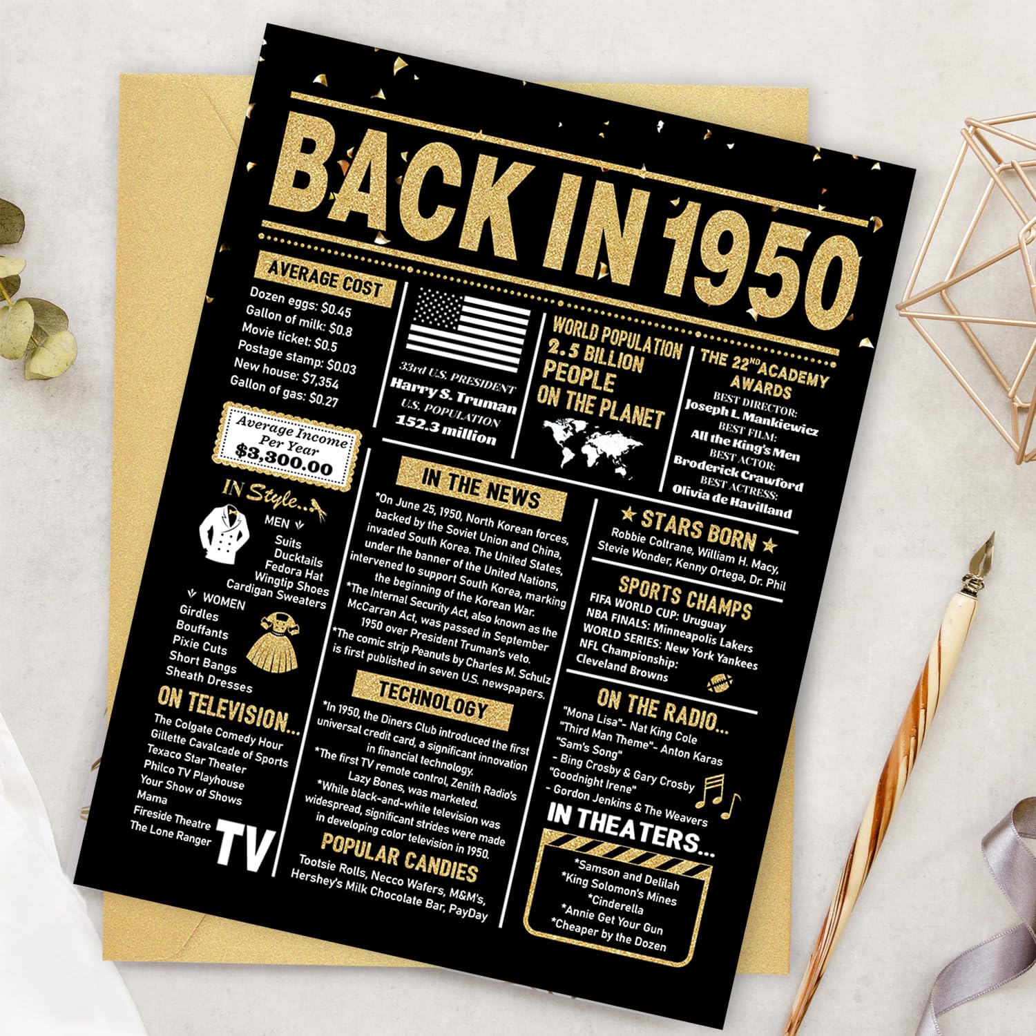 75th Birthday Card & Decorations for Women & Men - Black Gold Retro 1950s Theme - Perfect 75th Birthday Gifts for Dad, Mom, Grandparents - Ideal for Milestone Celebrations, Parties & Anniversaries